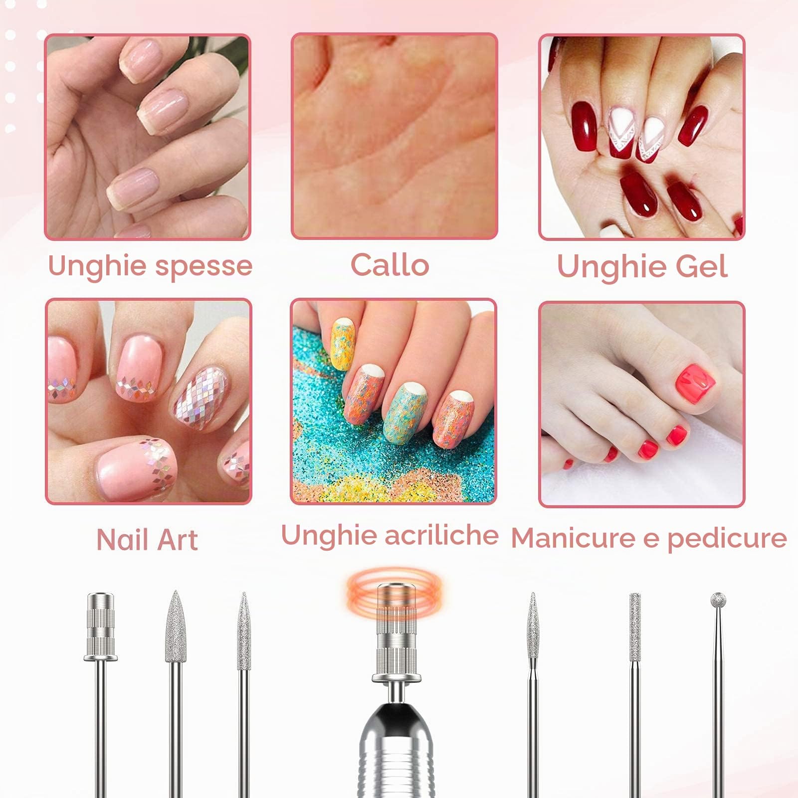 Delanie Fresa per Unghie Professionale, Portatile e Ricaricabile 35000 Giri a Display LCD per Manicure e Pedicure, Trapano Elettrico per Unghie Gel/Smalto Velocità Regolabile Rosa