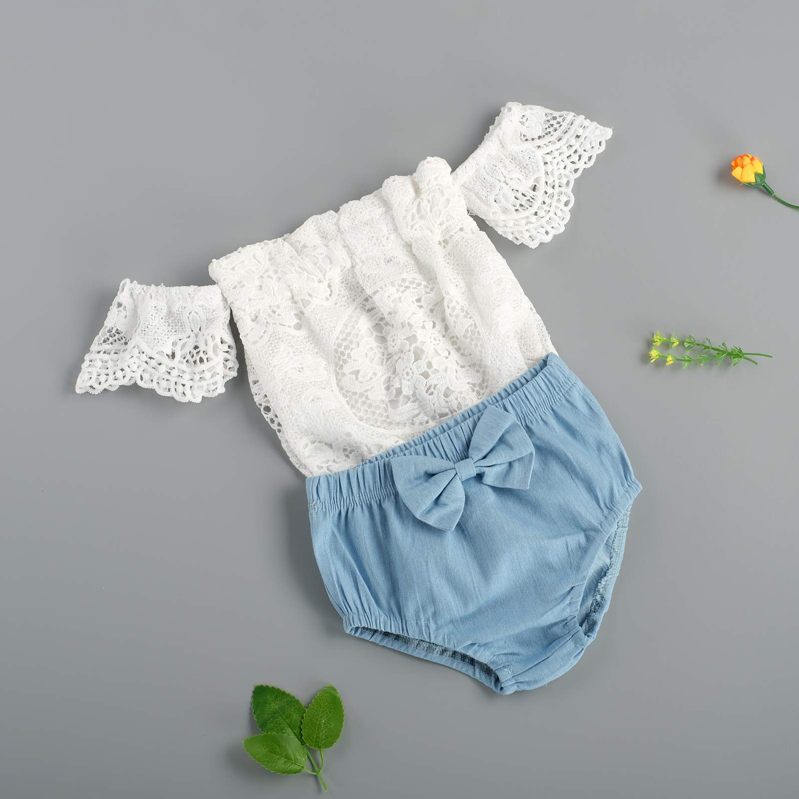 FYBITBO Newborn Toddler Baby Girl Clothes Outfits Crop Romper Top+Jeans Shorts Clothing Set (romper+jeans shorts, 18-24 Months)