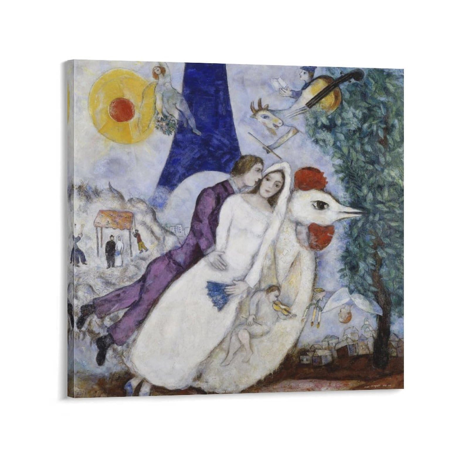 The Eiffel Tower by Marc Posters Chagall Prints Posters Canvas Wall Art Oil Paintings Deco Framed 20x20inch