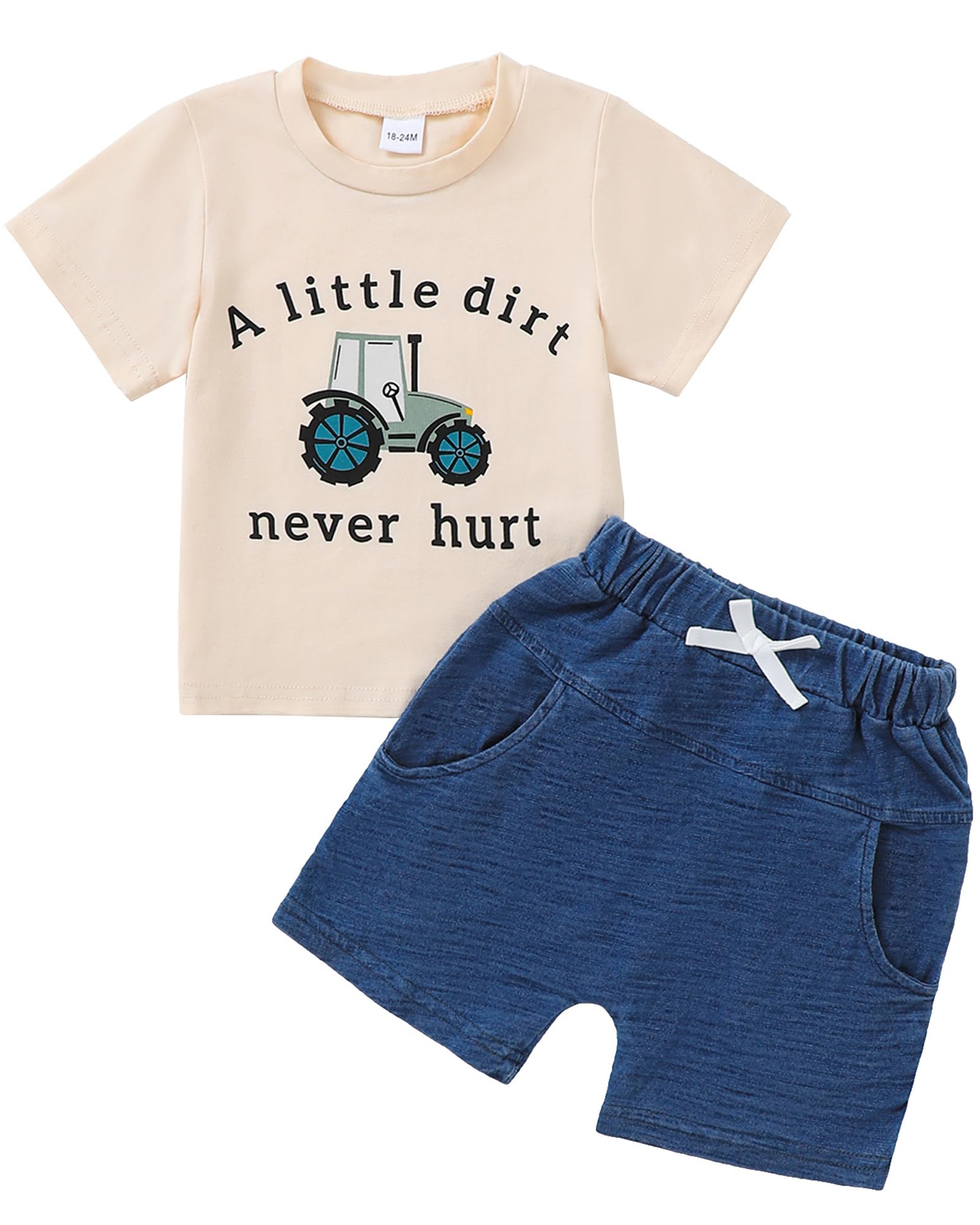 Jecson Baby Boy Summer Clothes Toddler Boy Outfits Letter Print Short Sleeve T-Shirt Denim Shorts Clothing Set 6M-4T