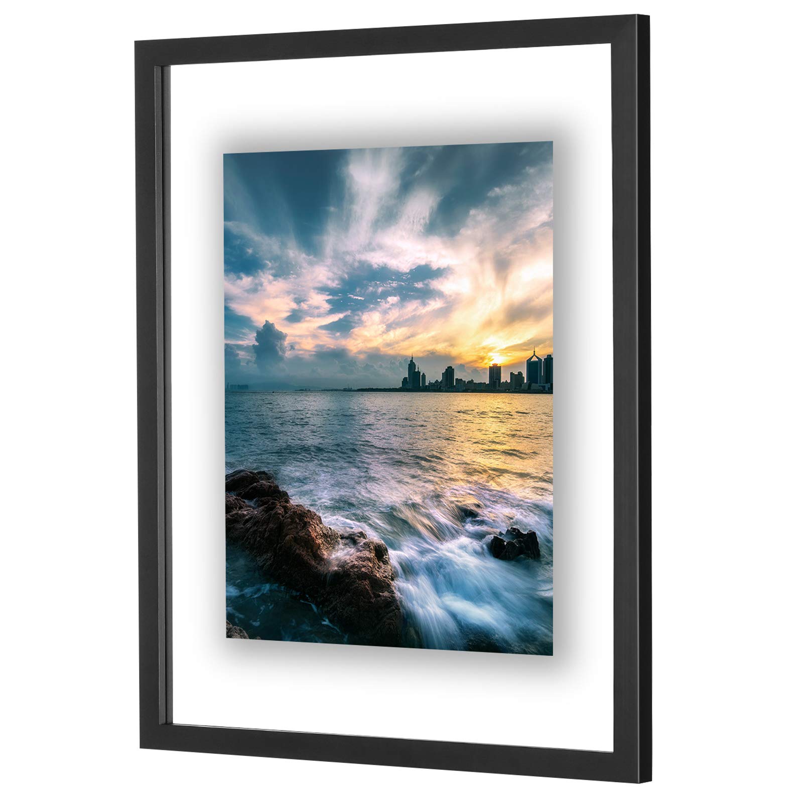 ONE WALL 16x20 Inch Floating Frame, Black Wood Double Glass Float Picture Frame Display 16x20/11x14 Inch Photos or Plant or Petal Specimens for Wall Hanging - Mounting Accessories Included