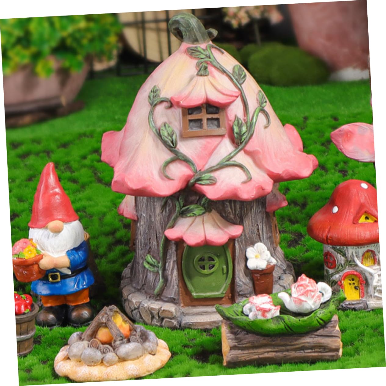 VANZACK Casa de Resina Decorativa para Jardín, 1 Juego, Delicada