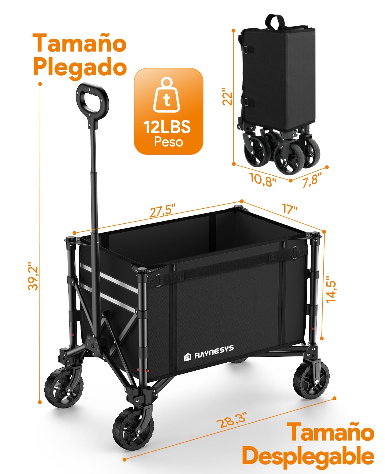 Vagón Plegable 3 en 1 Convertible en Banco, 120L Carro Plegable con Ruedas, 220LBS Carrito de Compra para Comestibles Carro Transporte para Playa, Camping, Jardín, Carretillas, Deporte, Negro Oscuro