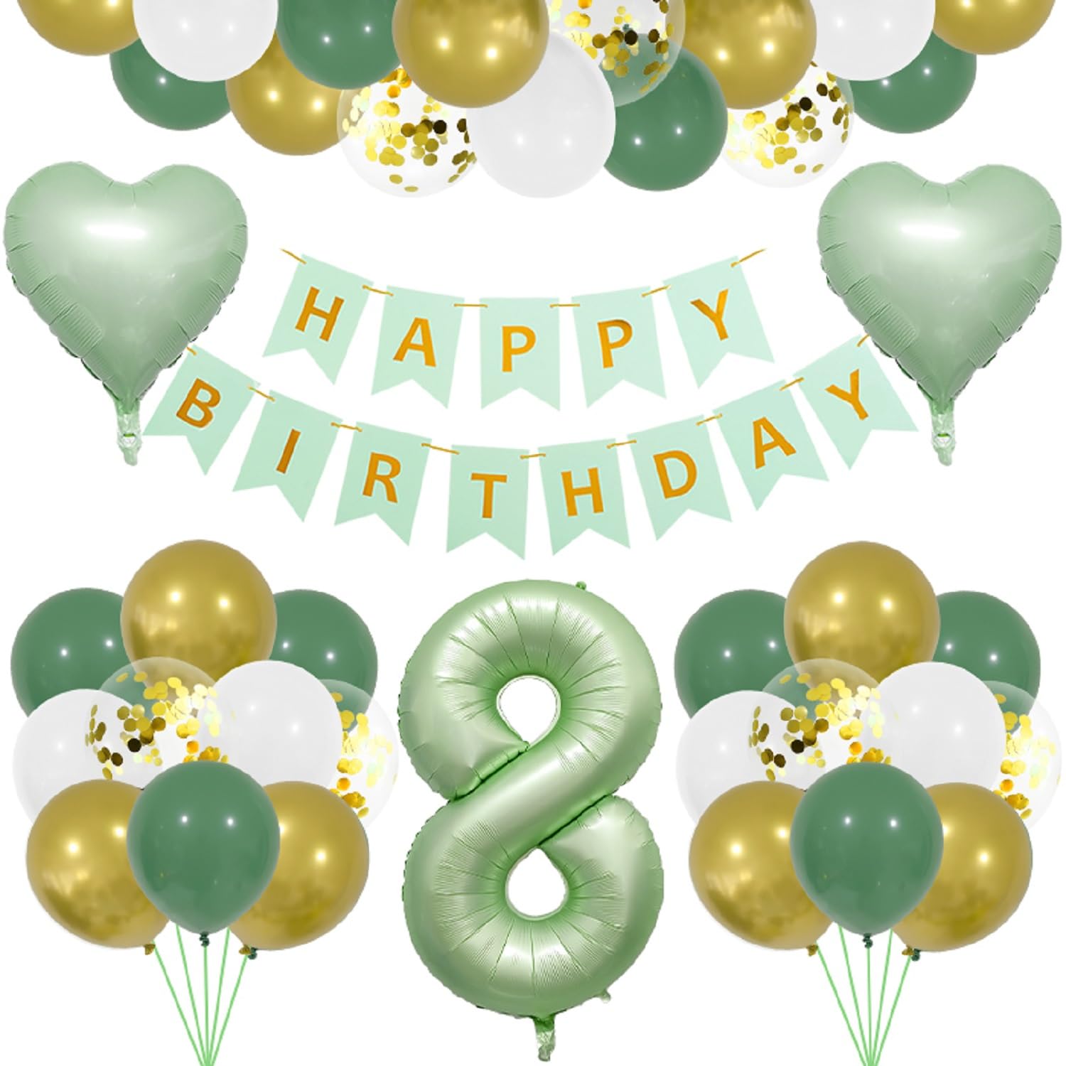 Guirlande de 8e anniversaire vert olive et accessoires chics