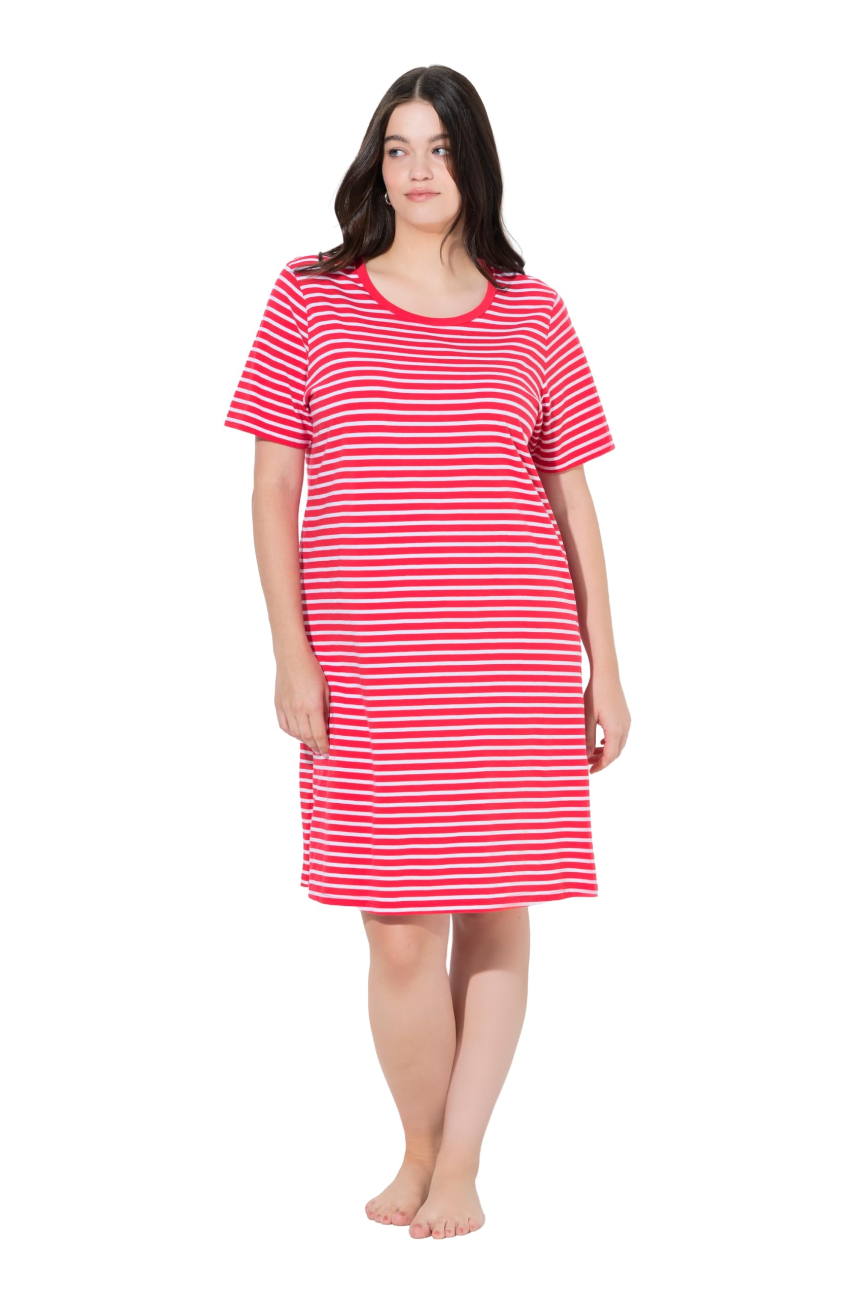 Ulla Popken Damen große Größen Übergrößen Plus Size Bigshirt, Ringel, Rundhals, Halbarm, Biobaumwolle 847044
