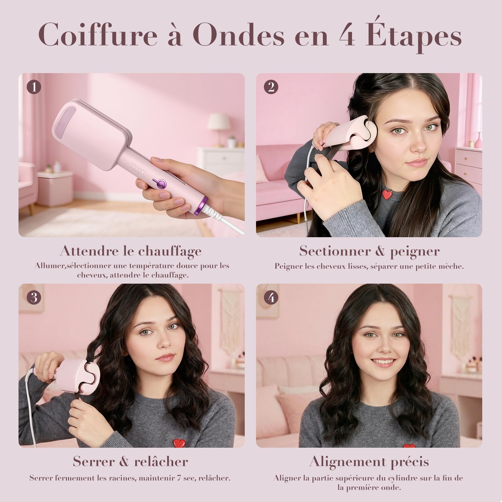 AISEELY Boucleur a Cheveux 3 Tete, 32MM Fer à Friser-Grandes Boucles, 4 Températures Réglables, Anti-Brûlure, Convient aux Débutants,Fer a Friser Boucler pour Cheveux Longs Courts, Styliseur de Vagues