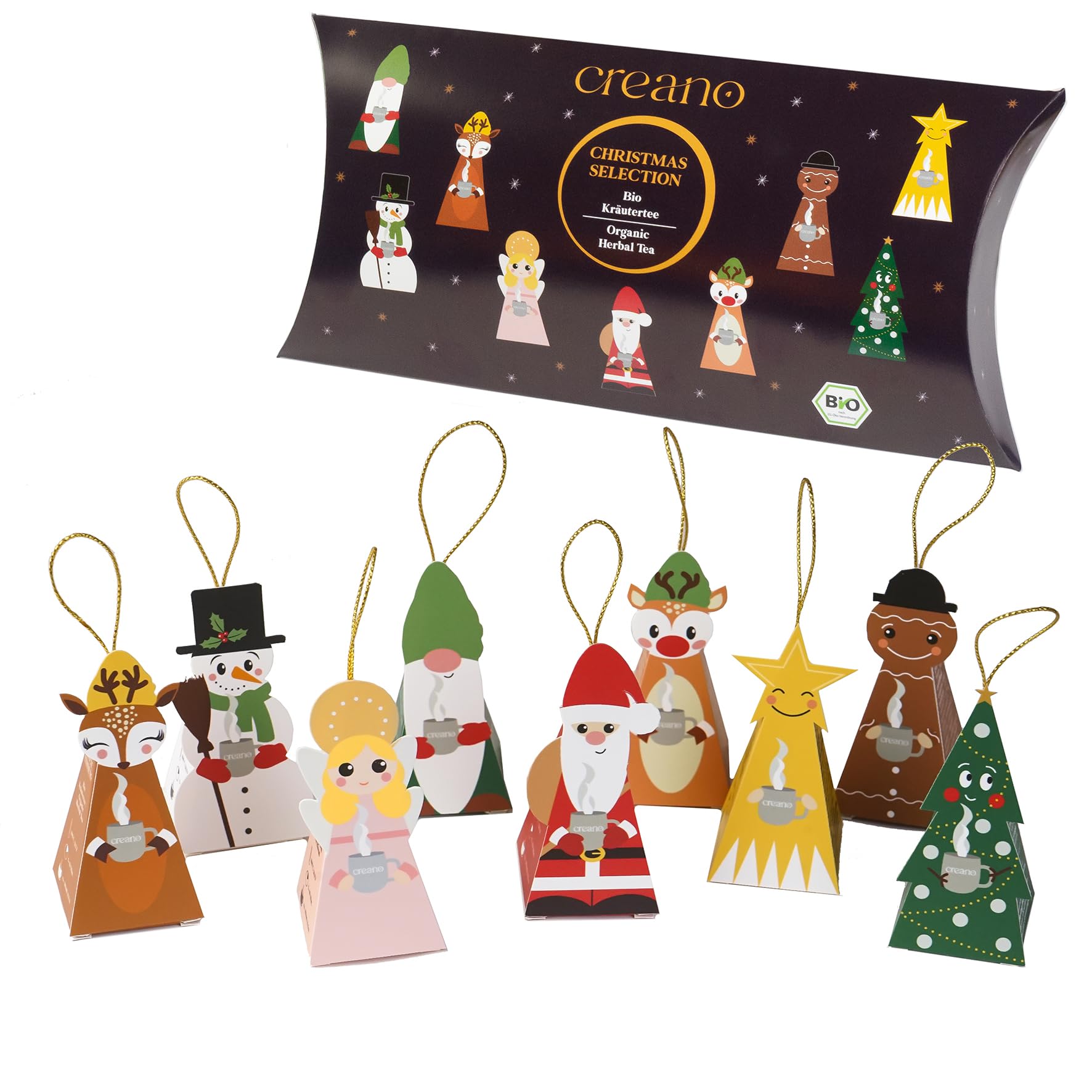 Creano „Niedliche Weihnachtsfiguren“ - Bio Wintertee 9 Pyramiden-Teebeutel in 9 unterschiedlichen Sorten - 22,5g*