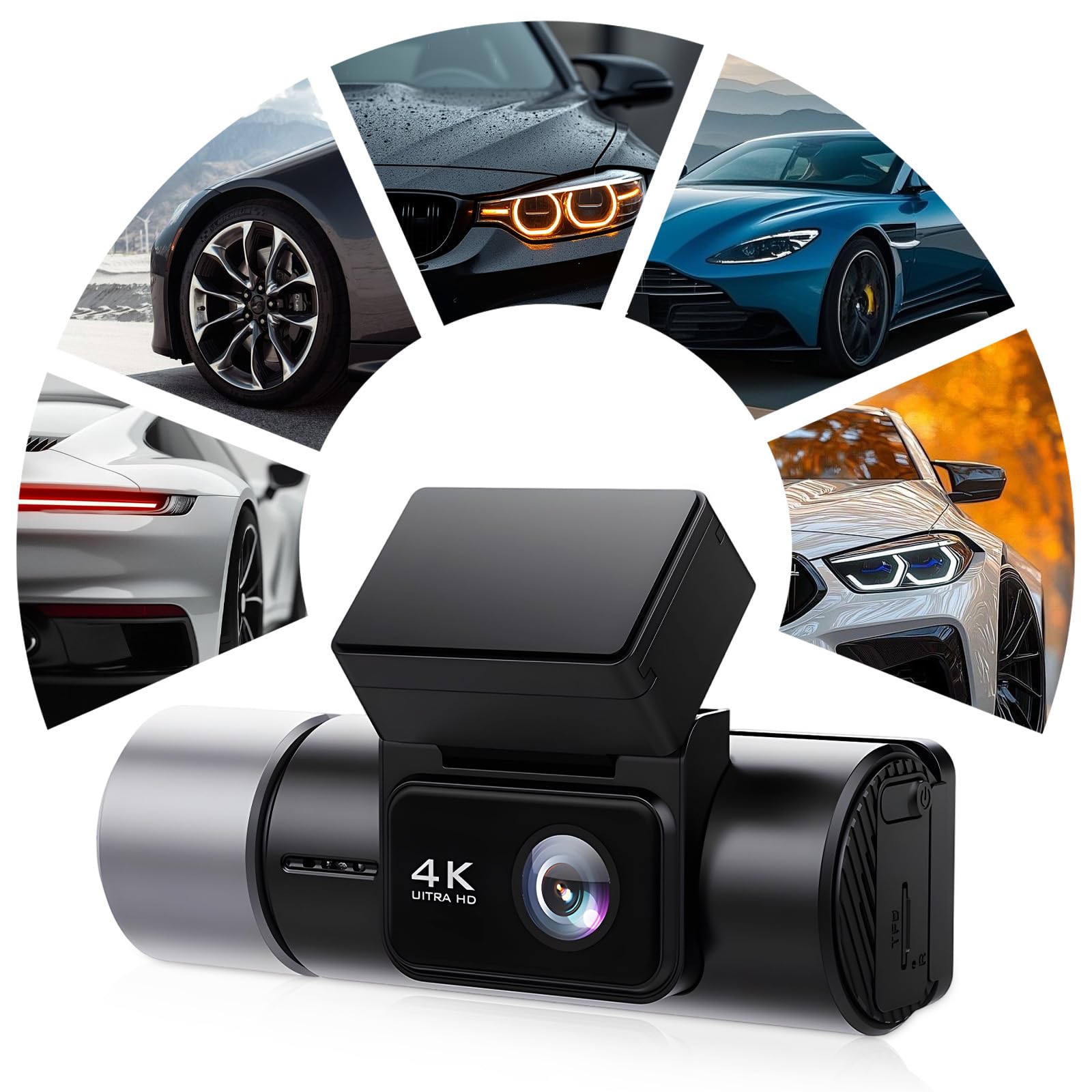 Telecamera da cruscotto 4K con triplo obiettivo, 5,8 GHz/2,4 GHz, Wi-Fi dual-band | Dash cam compatibile con GPS fino a 256 GB