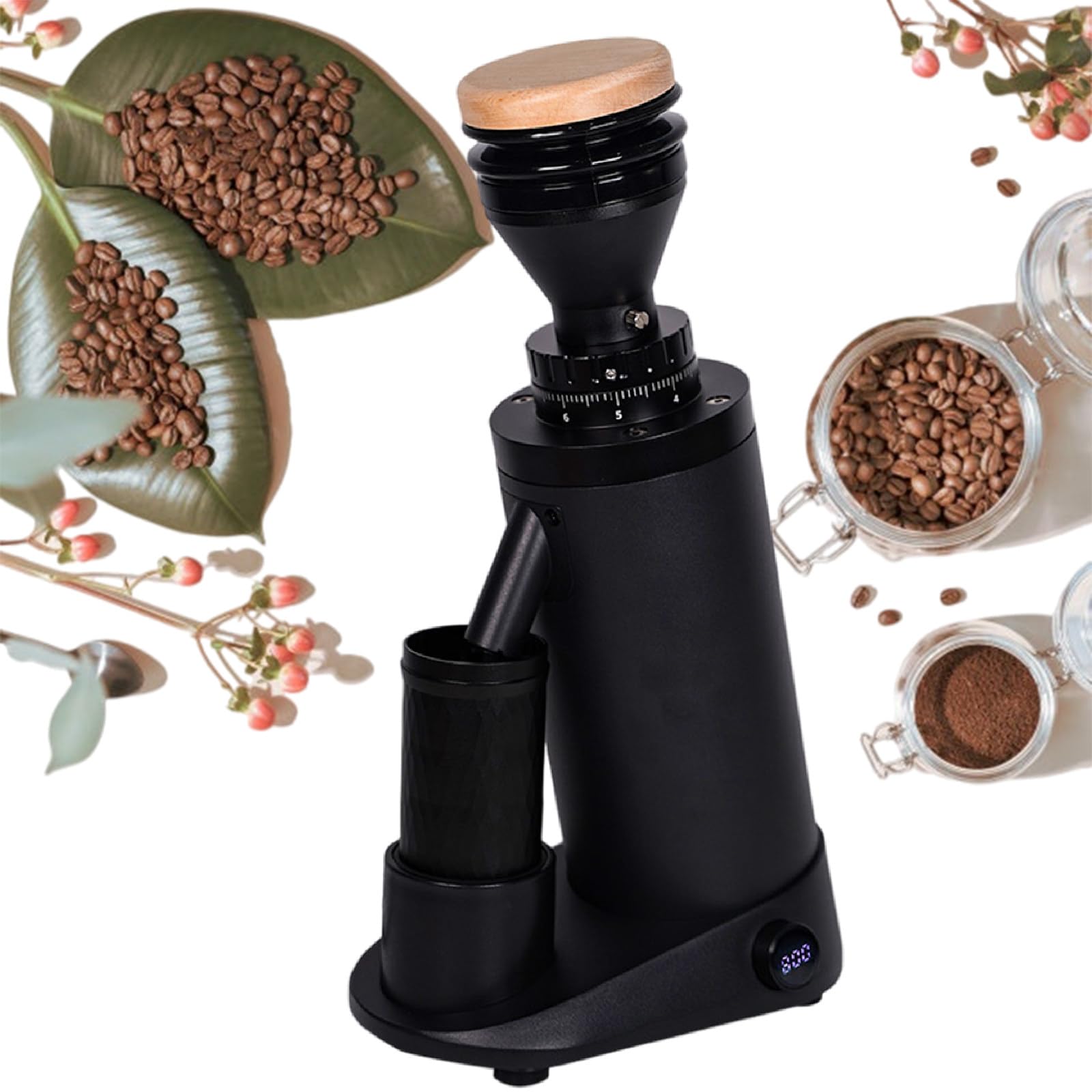 Molino De Café Profesional Con Muelle Plano, Ajuste Continuo Los Niveles Molienda, Eléctrico Temporizador Ajustable 20 Segundos