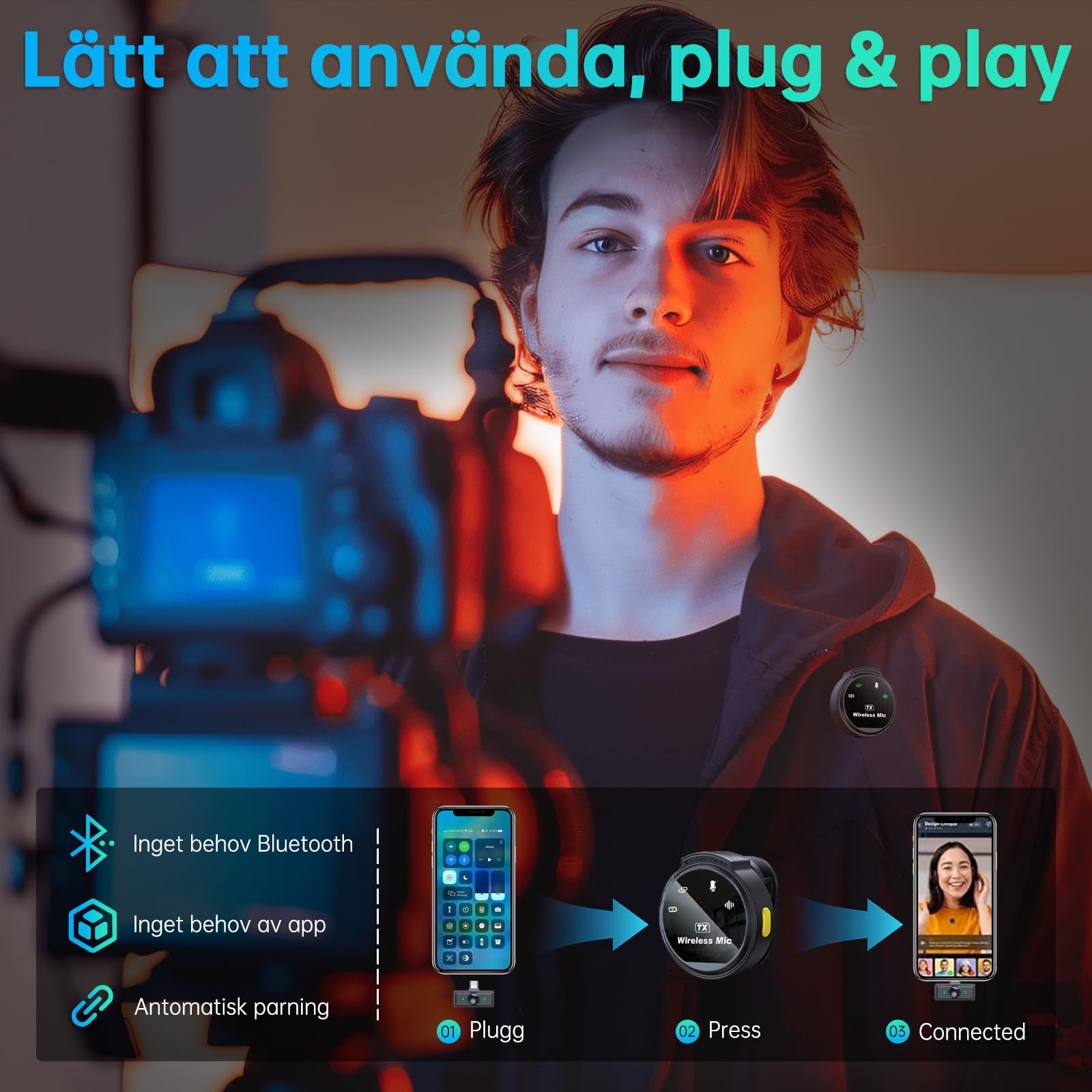 Wireless Lavalier-Mikrofon für iPhone/Android mit Lightning/USB-C-Mini-Revers-Clip-Mikrofon mit Rauschunterdrückung für Videoaufnahmen,Vlog