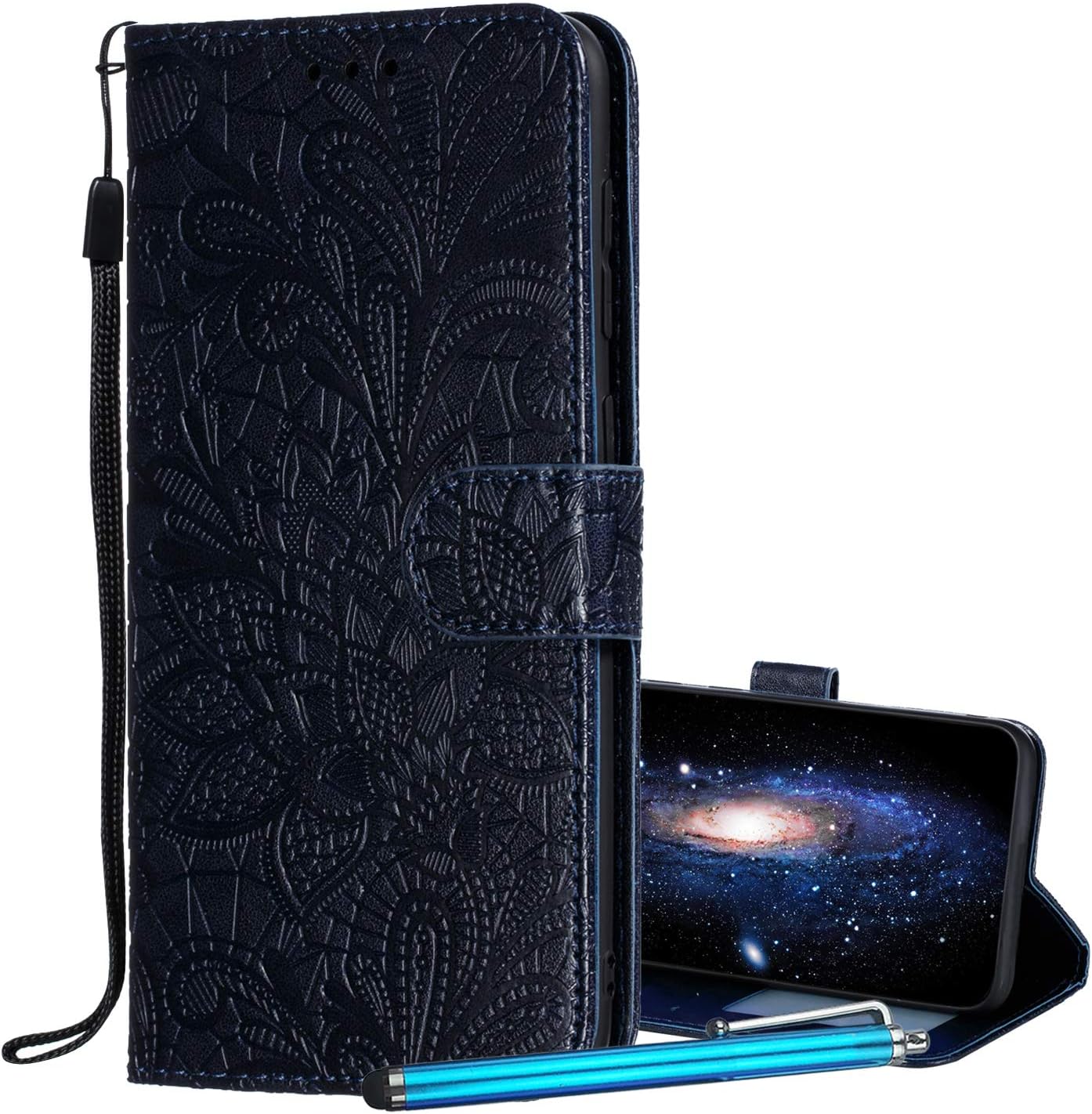 Ougger Flip Case for iPhone Xs Max Case, Flower Carved PU