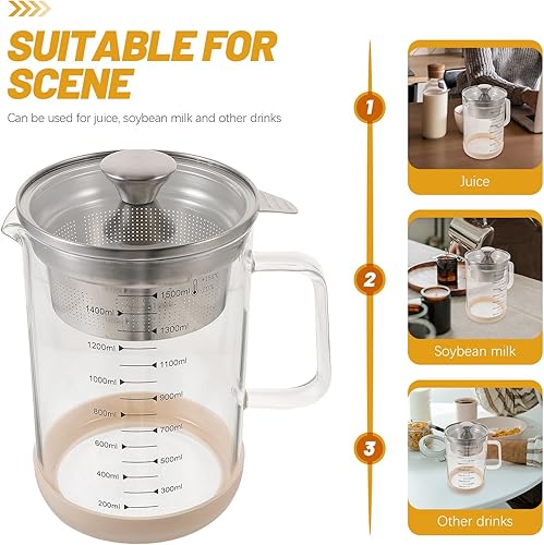 Miniatura 5 de Soybean Milk Container with Fine Mesh Strainer, Stainless Steel Juice Filter Tea Pot, Household Juice Container for Bar And Kitchen, 50 Ounce