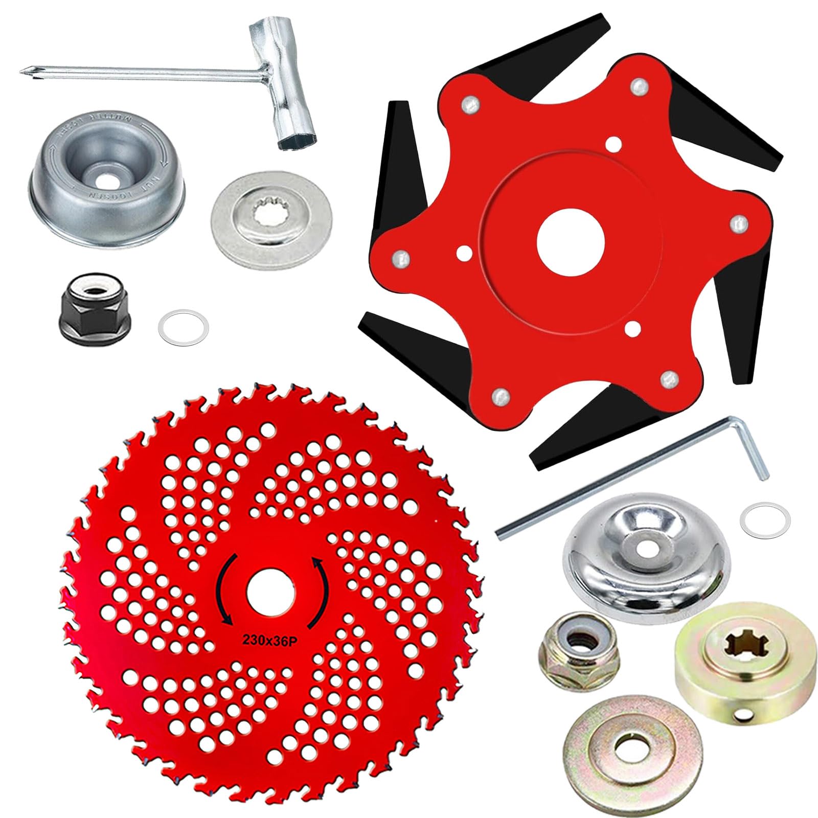 Photo 1 of GOROBU Steel Trimmer Head with 6 Blade Razors and 36 Teeth Brush Cutter Blade, 65Mn Steel, Adapter Kits Included for for Many Stihl Husqvarna Sears Echo Poluan Redmax Shindaiwa