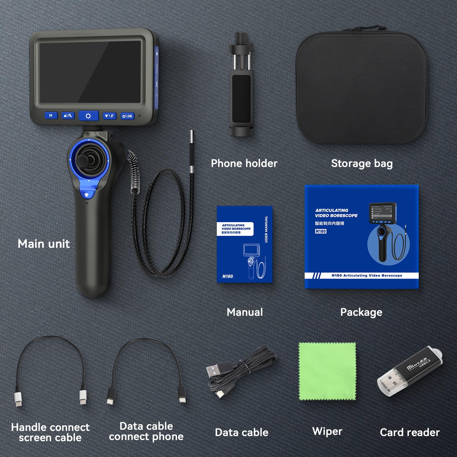 2-IN-1 Endoscopio, 𝟏𝟎𝟖𝟎𝐏 𝐈𝐏𝟔𝟕 𝟔 𝐋𝐄𝐃 Cámara de Inspección Borescopio 360° 4 Vías, 6,2 mm Sonda Delgada, 5 Pulgadas HD – Reparación de Coches, Mantenimiento HVAC