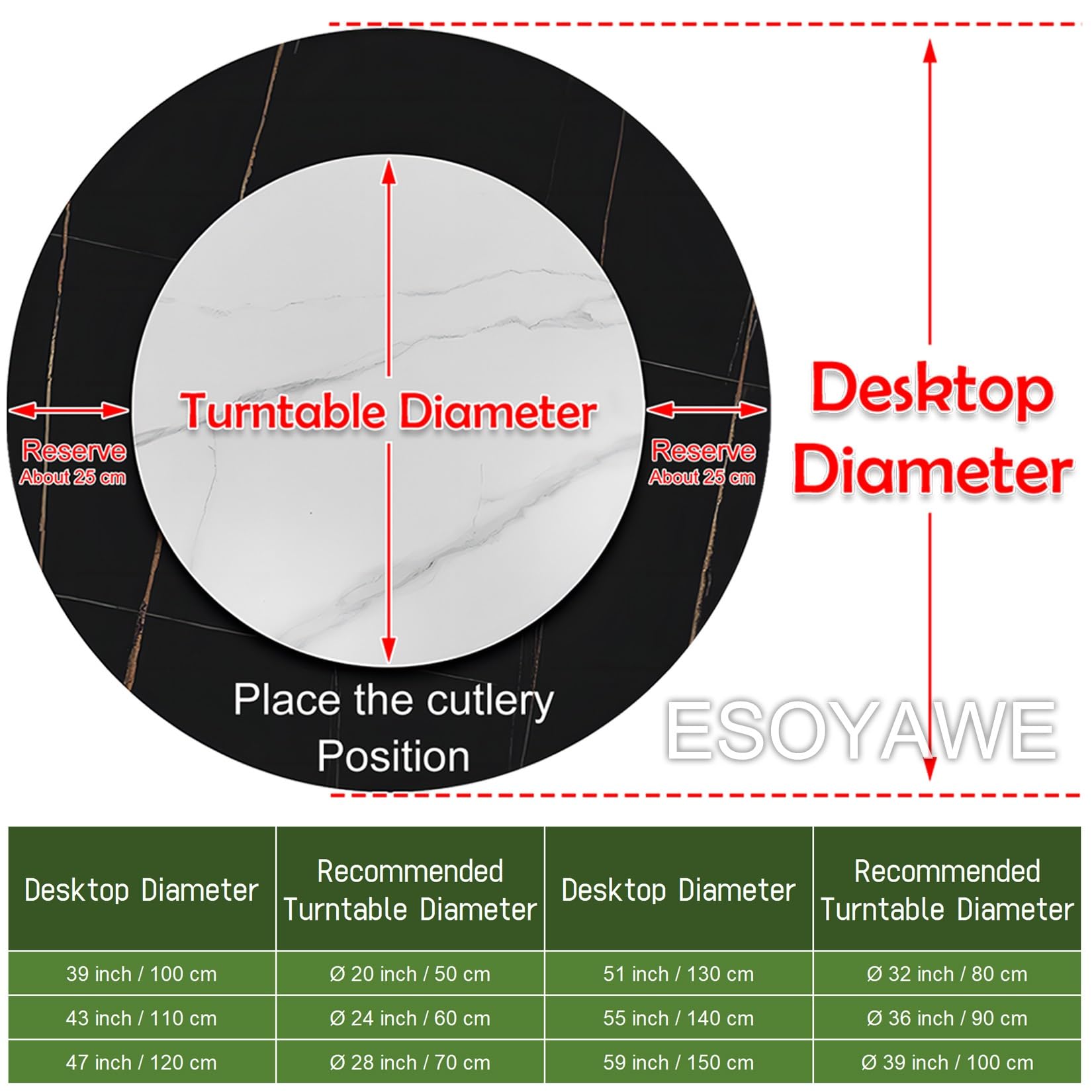 ESOYAWE Piatto da Portata Legno Girevole A 360º, 50 60 70 80 90 100 Cm Rotondo Piatto Girevole per Tavolo da Pranzo, Vassoio Rotante da Portata, per Condividere Facilmente Il Cibo in Tavola