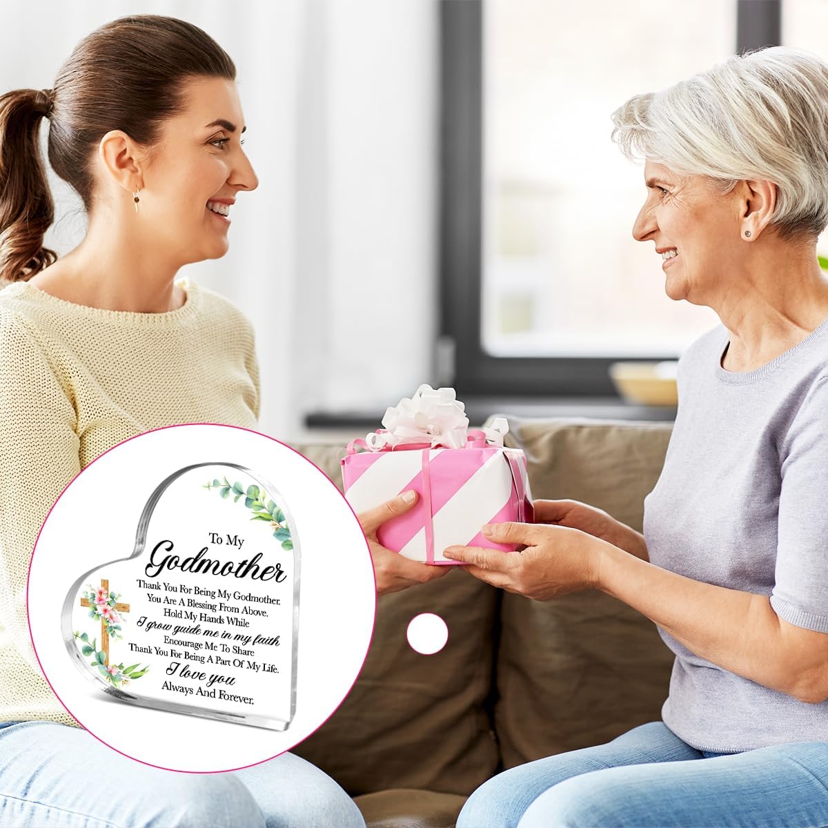 Godmother Gifts,Thank You Gifts for Godmother Mother's Day Birthday Christmas,Unique Godmom Gift Ideas,To My Godmothers Acrylic Heart Plaque and dignity - Image 4