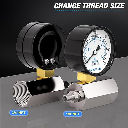 Miniatura 4 de MEANLIN MEASURE Medidores de presión de prueba de aire graduados dobles de acero de 0-30Psi de 2", conexión FNPT de 34", precisión de -3-2-3%