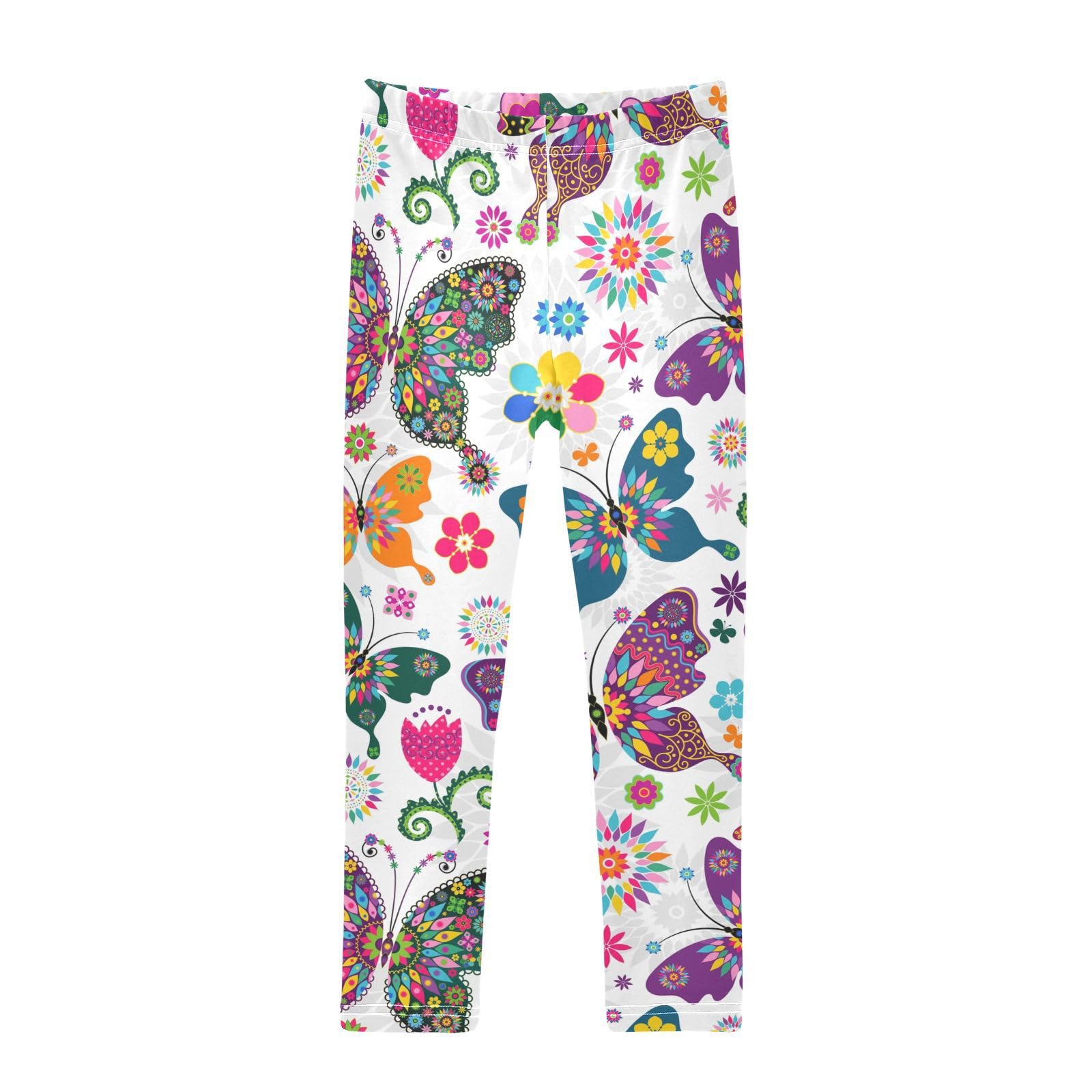 Youjuner Girls Multicoloured Leggings Floral Butterfly Full Length Trousers Stretchy Casual Wear Kids Pants For Age 4-10 Child