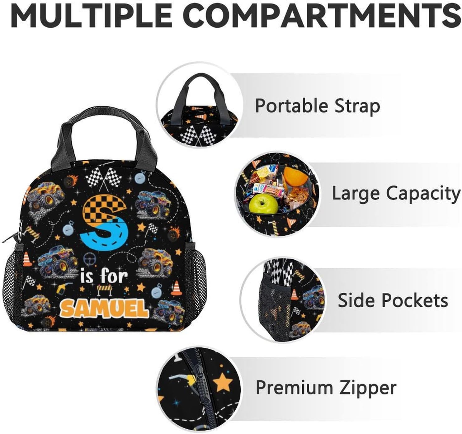 Custom Fashion Boys Backpack Sets - Set of 3 Truck Backpacks Matching Combo - Adjustable School Bookbag and Pencil Case Bundle