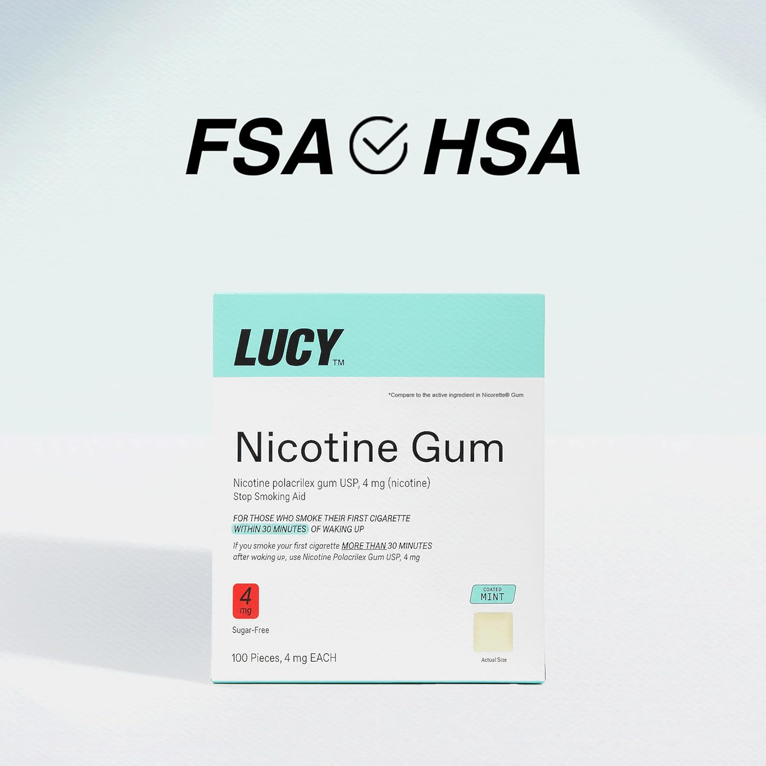 LUCY™ NRT Nicotine Gum, Stop Smoking Aid, Mint Flavor, 4mg 100-Count