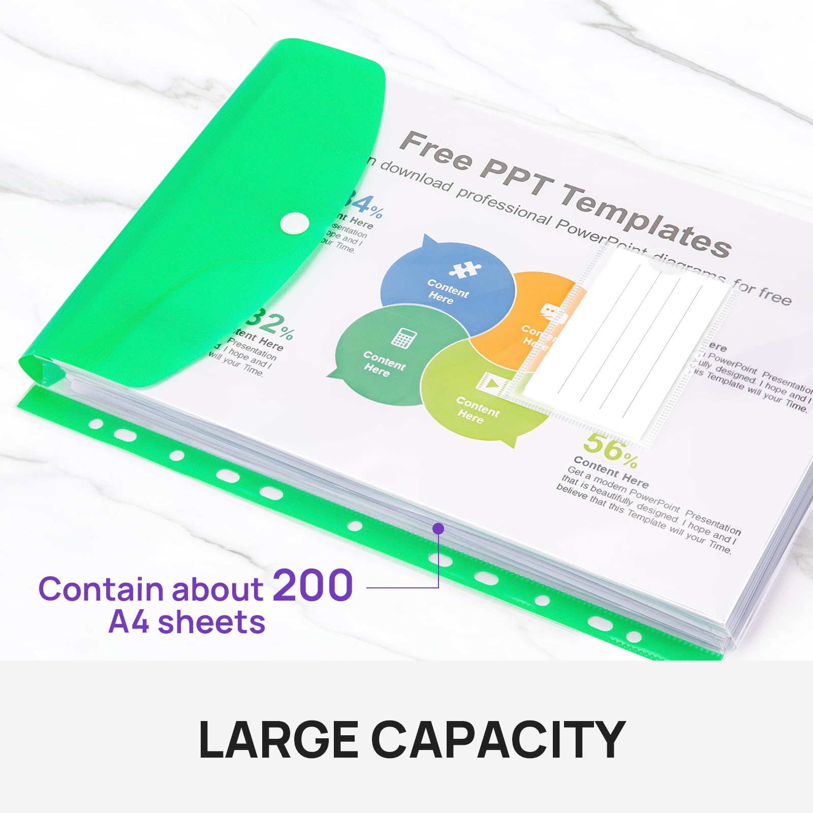 JEFURE Plastic Wallets A4, 12 PCS Expandable Punched Poly Pockets, Colorful Plastic Folders with Popper, Card and Ring Binders, Document Folders for School, Office, Home (Vertical) - Image 4
