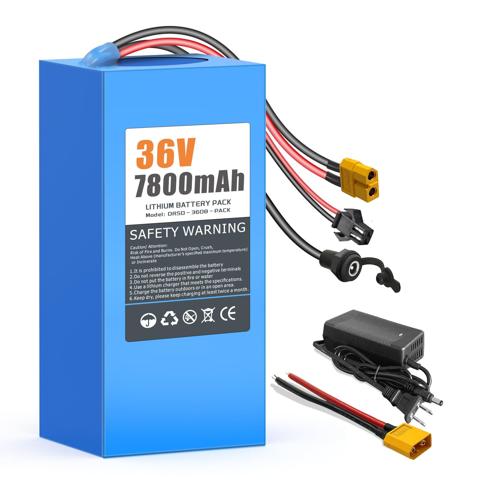 Amazon.com: SOLLVIE 36V7.8Ah Lithium Battery Pack, Built-in 30A