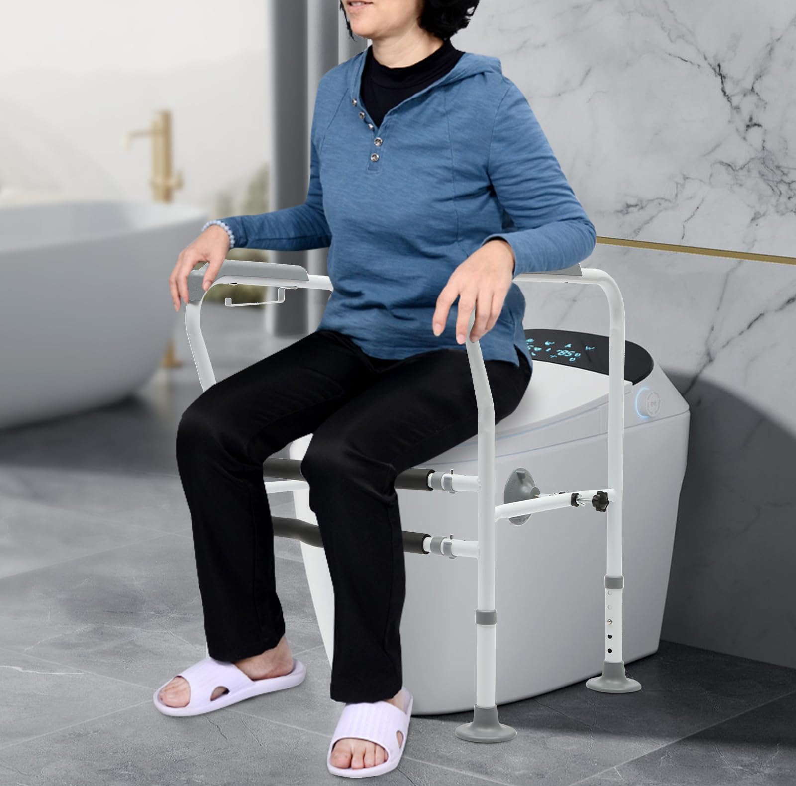 Toilet Safety Rails, Stand Alone Toilet Rail, Toilet Safety Rails, Adjustable Toilet Safety Frame & Rails, Toilet Safety Rail for Elderly Adults, Toilet Handles for Seniors, Toilet Bars for Elderly