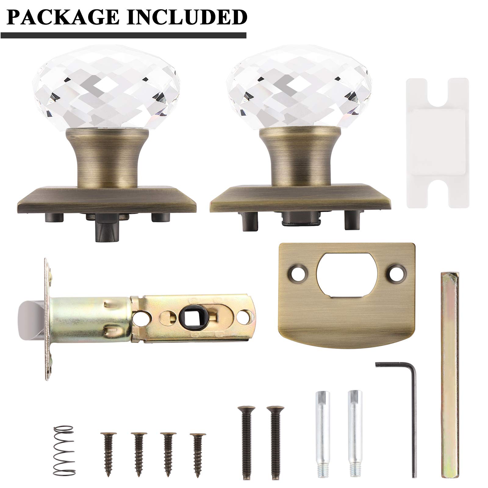 Orger Antique Bronze Passage Door Knobs 6 Pack, Interior Vintage Non-Locking Crystal Door Knob for Hall/Closet, Round Clear Glass Door Knob with Heavy Duty Square Base