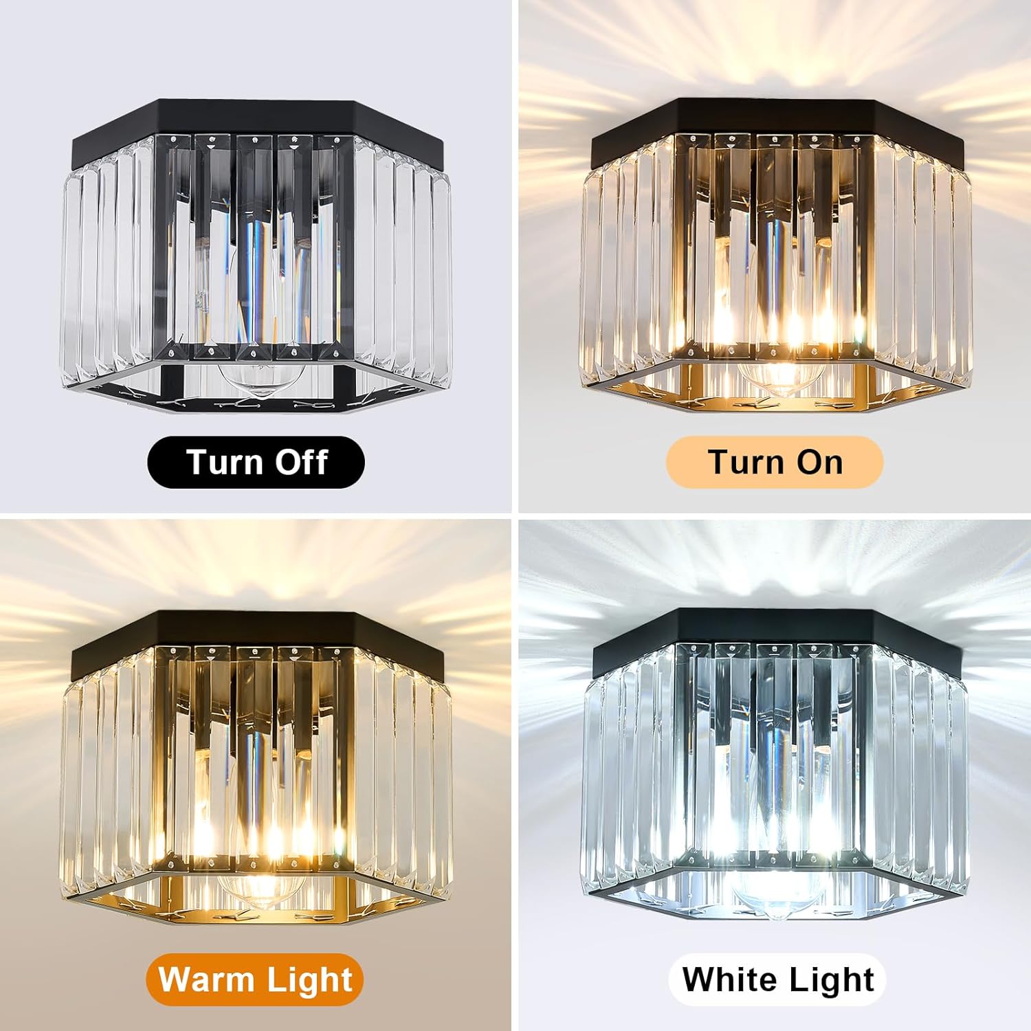 SGLfarmty Crystal Flush Mount Ceiling Light, 1 Light Black Hallway Light Fixtures Ceiling Mount, Small Close to Ceiling Light with Hexagonal Cage, Mini Modern Chandeliers for Foyer Entryway Bedroom