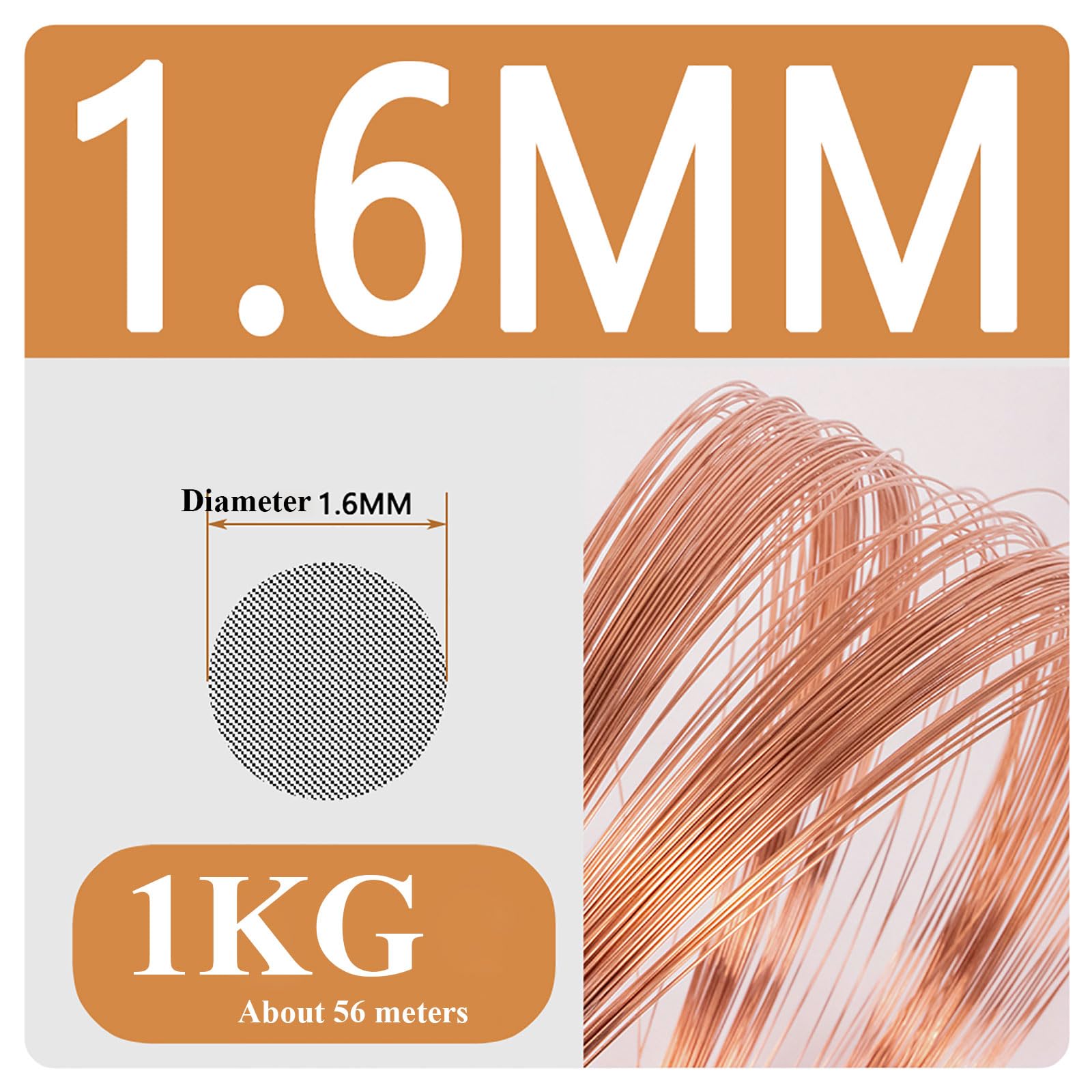 COYOUCO Copper Wire, 1.5/1.6/1.7/1.8Mm Diameter, 1Kg Weight, Bare Solid Copper Wire for Crafting, Jewelry, Electrical, Industry,1.6mm*1kg