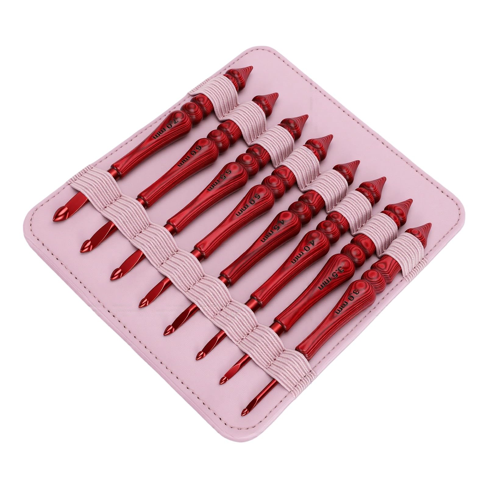 Zunate Juego de 8 Agujas de Ganchillo, de Madera Ergonómico de 3,0-7,0mm, Agujas de Ganchillo de Aluminio con Bolsa de Almacenamiento para Principiantes, 8 Uds.