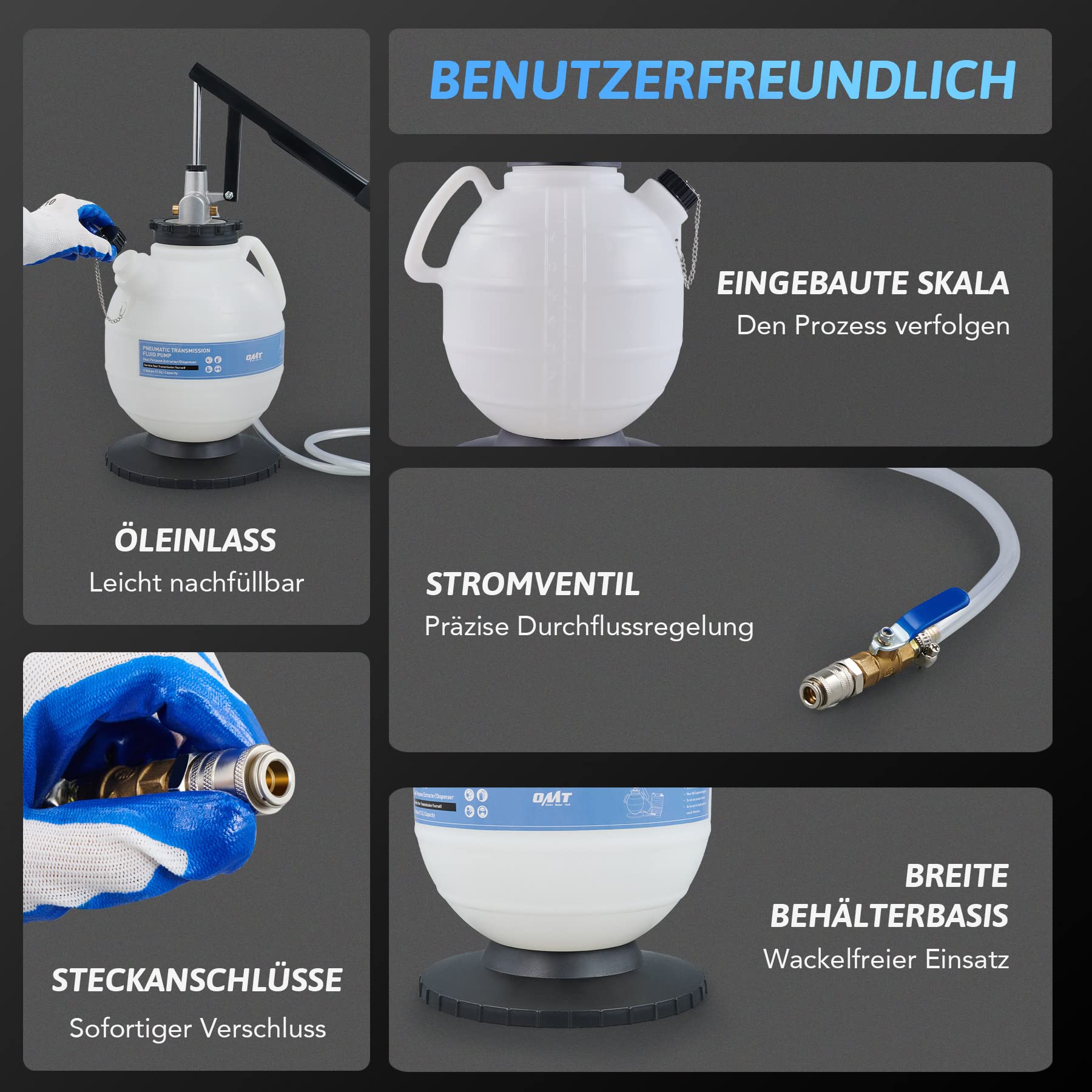 Orion Motor Tech Getriebeöl Einfüllgerät 7,5L Öleinfüllgerät Getriebeöl Pumpe Ölabsauger Automatikgetriebeöl Ölwechsel Set Getriebeöl Einfüllgerät Befüllgerät Öl Einfüllen mit 15 ATF Adaptern