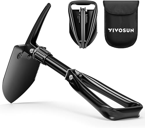 VIVOSUN Pala Plegable para Campamento, Pala de Supervivencia de 18'', Pala Pequeña Portátil con Acero de Alto Carbono, Herramienta Táctica de