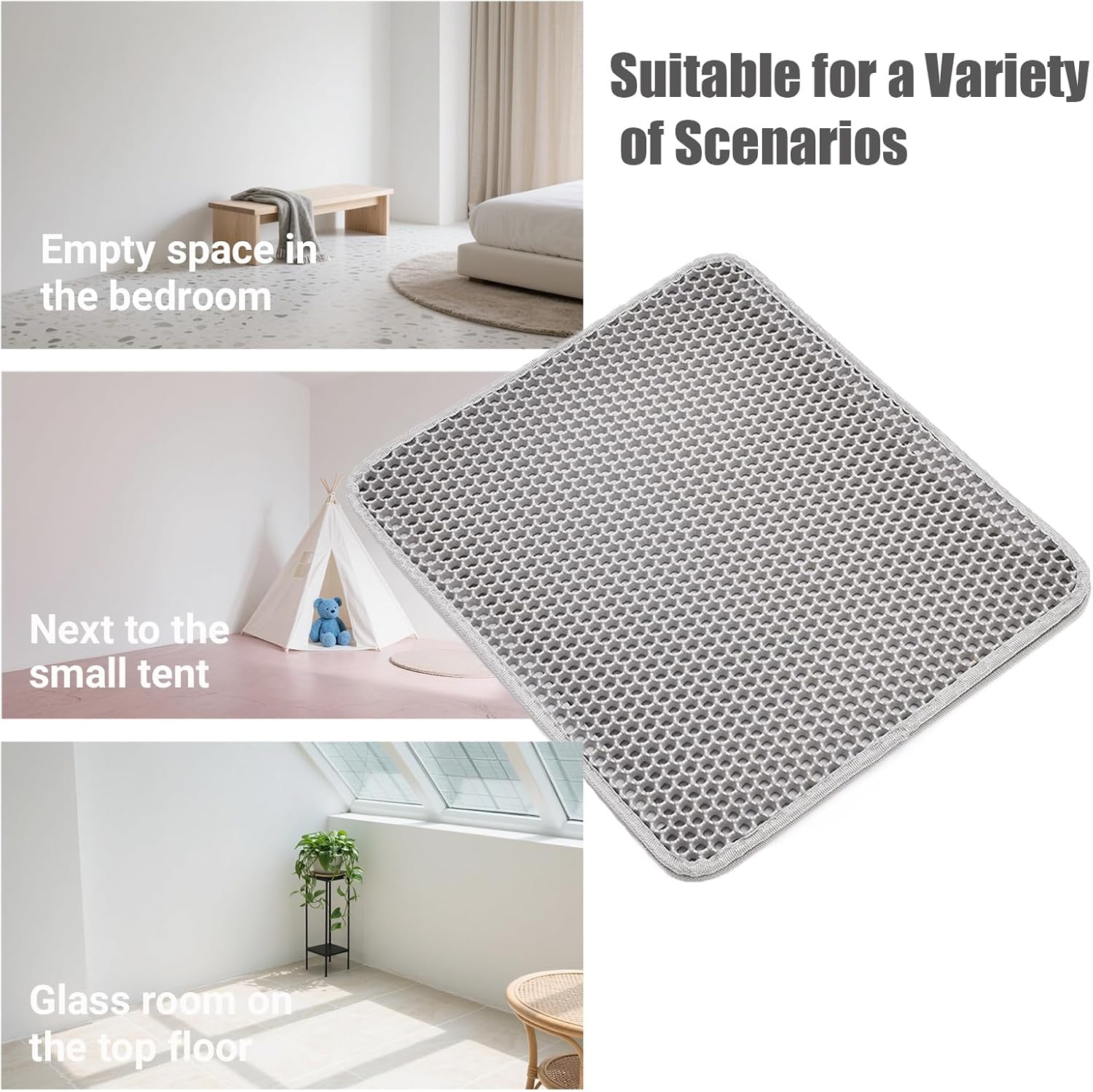 Cat Litter Mat Double Layer Waterproof Urine Proof Trapping Mat, Easy to Clean Litter Box Mat for Small Spaces, 23.6" x17.7"- Non-Slip for Kitty Litter Mat,Gray