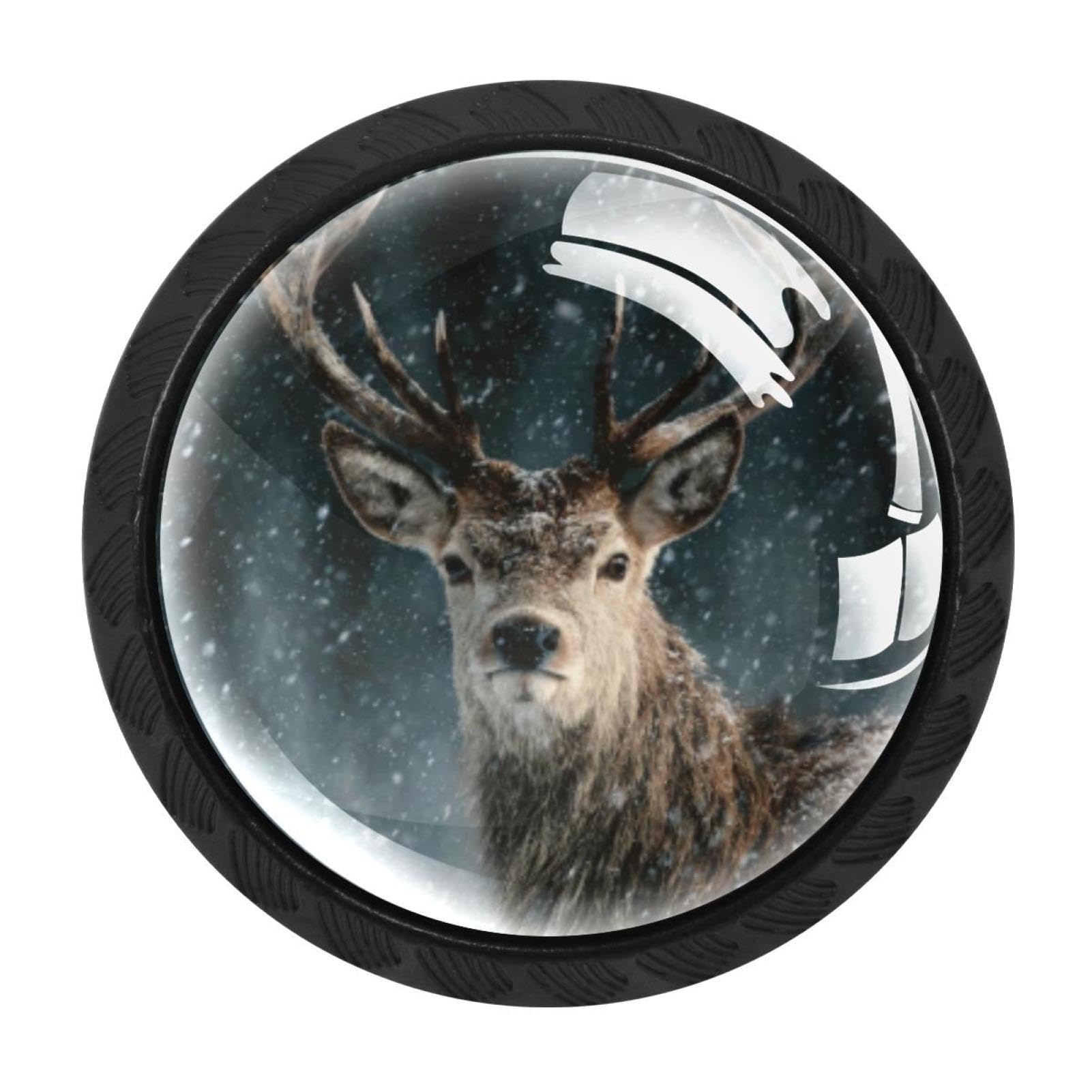 CHENZZZZ 4 pcs Christmas Deer Snowy (2) Cabinet Knobs Crystal Drawer Pulls for Kitchen, Bathroom Cabinet, Dresser and Cupboard