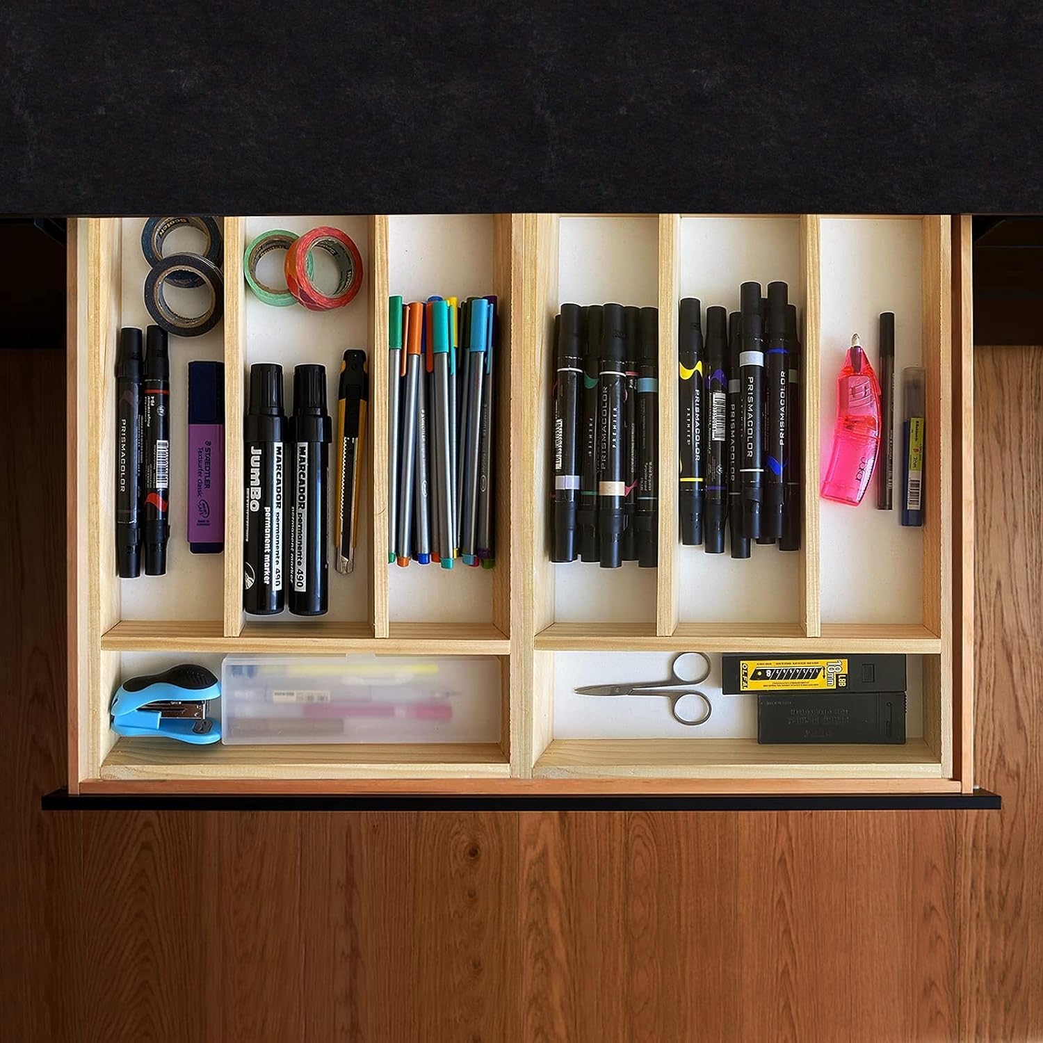Range-Couverts En Bois 32x22 Cm - 4 Compartiments - Organisateur De Tiroir Pour Couverts