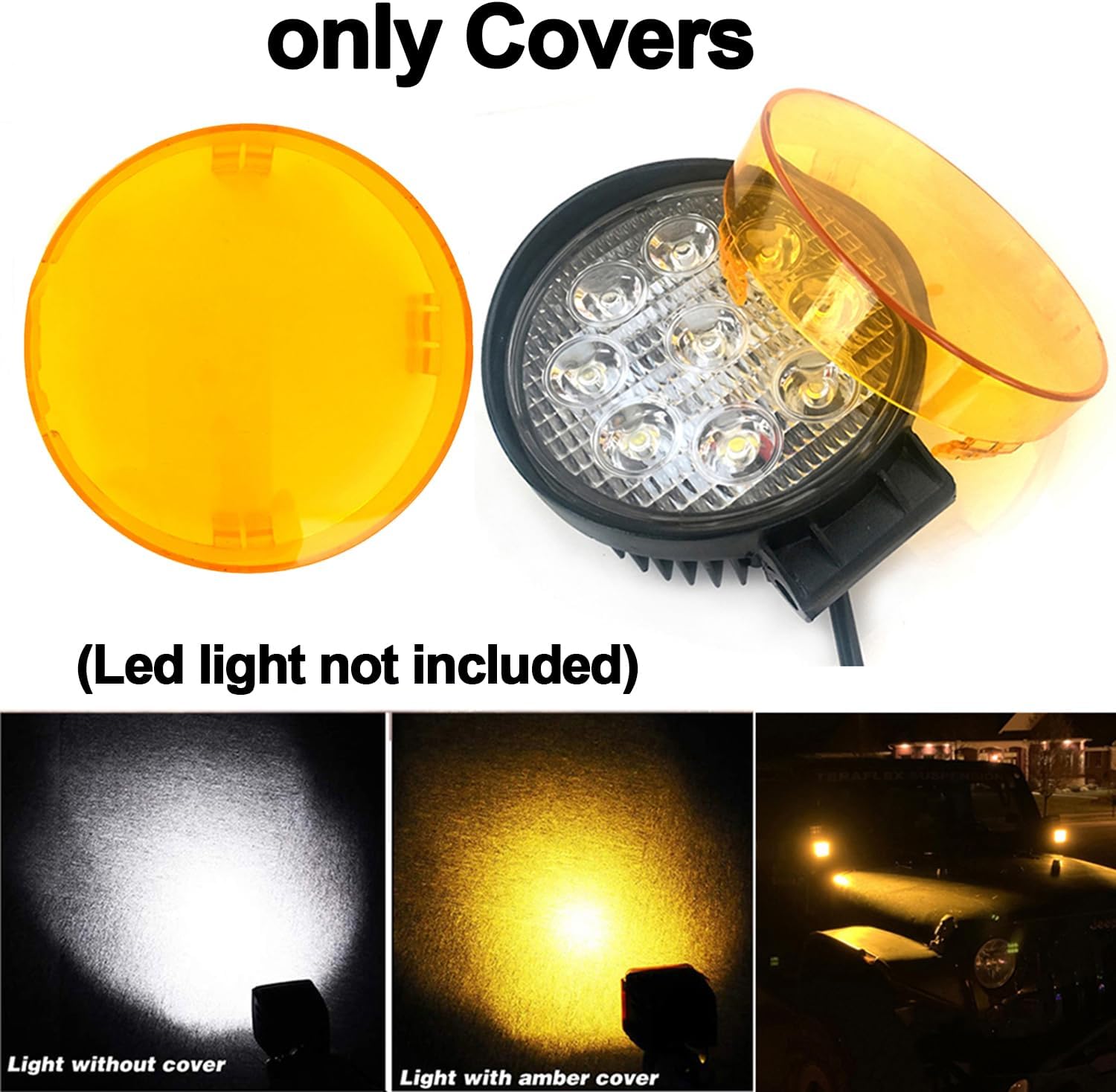 2Pcs 4inch Led Round Light Covers Led Work Light Bar Amber Covers for 4.5" Round Light Off Road Fog Driving Pods Roof Bar Bumper Lights Lens Protective Cover Dustproof Waterproof for SUV Truck ATV 4x4