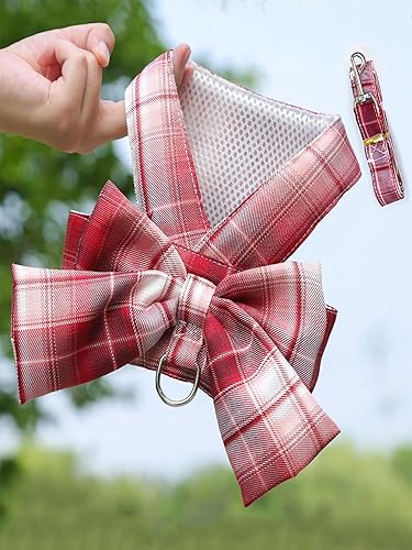 Miniatura 2 de QWINEE Juego de 2 arnés y correa para perro a cuadros con lazo para perro, chaleco para entrenamiento de caminar, correa de perro de fácil control