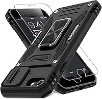 Vista 46 de DEERLAMN Funda para iPhone Air de 6.5 pulgadas con cubierta deslizante para cámara + protector de pantalla (2 paquetes), soporte de anillo giratorio