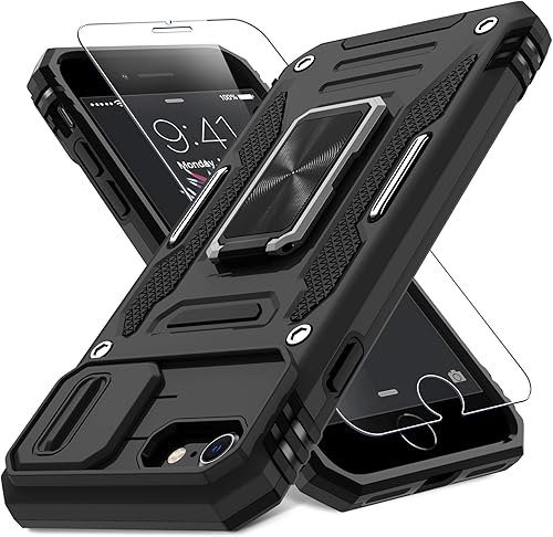 Miniatura 47 de DEERLAMN Funda para iPhone 14 Plus con cubierta deslizante para cámara + protector de pantalla (1 paquete), soporte de anillo giratorio con base