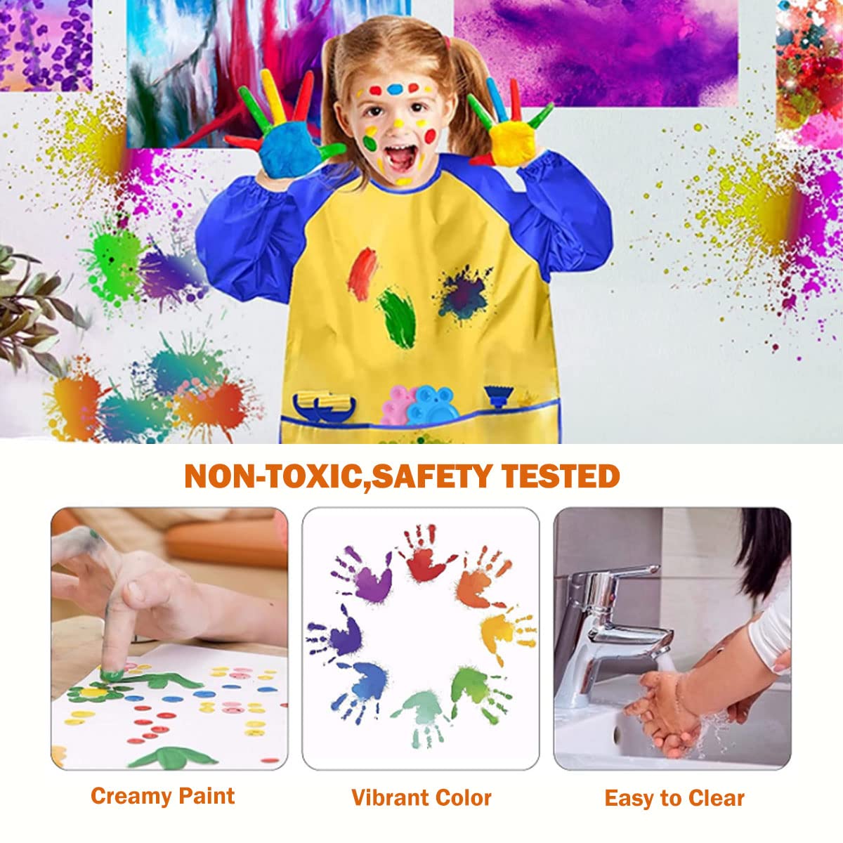 Set da Pittura per Bambini, Vernici per Lavoretti per Bambini, Kit di Pennelli da 27 Pezzi con Pennelli Tavolozza da Cavalletto su Tela Grembiuli Impermeabili per Lavoretti