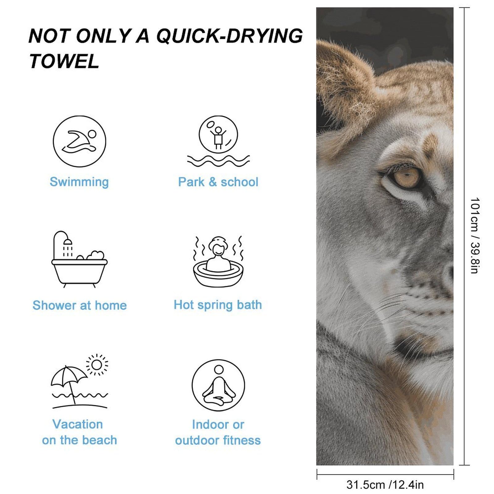 FHESDCW Lioness Towel Quick Dry Ice Towels for Hot Weather Breathable Camping Towels Sweat Super Absorbent Bathroom Towel for Gym Yoga Pilates Exercise
