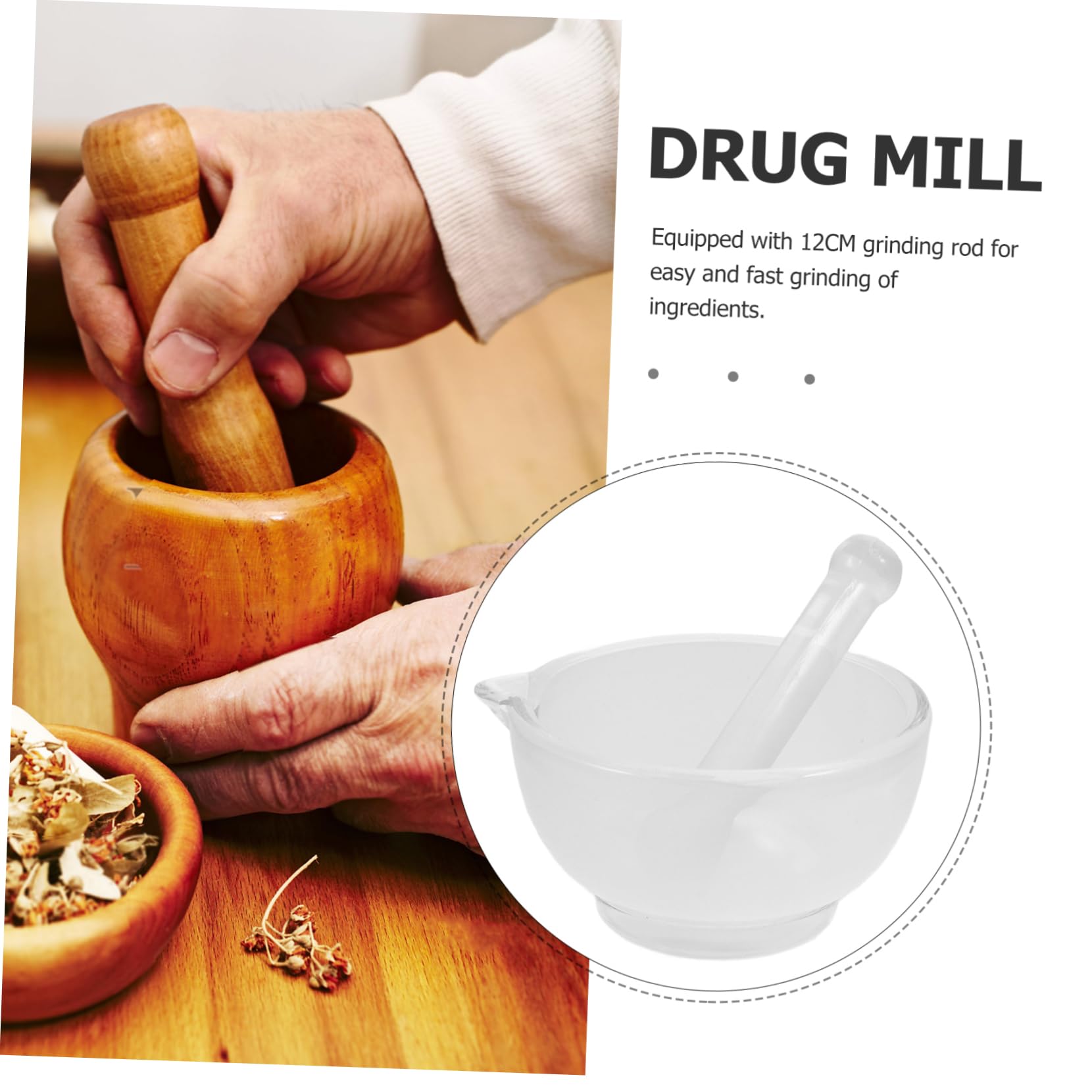 Mortero de Vidrio para Laboratorio con Cuenco y Moler Especias Cocina Profesional