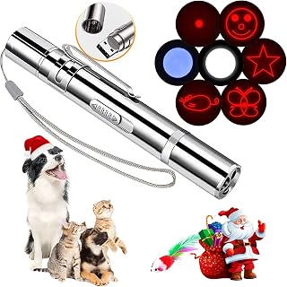 Havenfly Cat Laser Pointer Toy for Indoor Cats Dogs, Laser Light Toy for Pets, LED Red Light with Collar for Cats Pets Adjustable Safety Puppy 2pcs Red & Green (Silver)