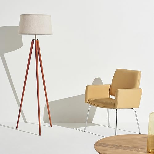 Miniatura 3 de Brightech Emma - Lámpara de pie LED, lámpara alta con patas de madera, lámpara de pie moderna de mediados de siglo para lectura de dormitorio,