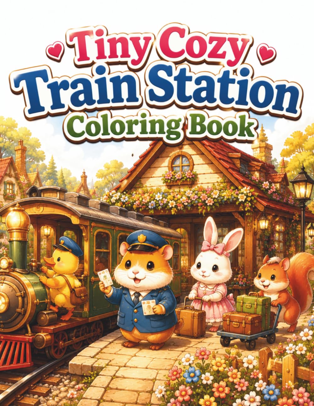 Tiny Cozy Train Station Coloring Book: Cute and Easy Coloring Pages Featuring Adorable Animal Conductors, Charming Village Train Stations, Cozy Rail ... Small-Town Adventures for Adults and Teens