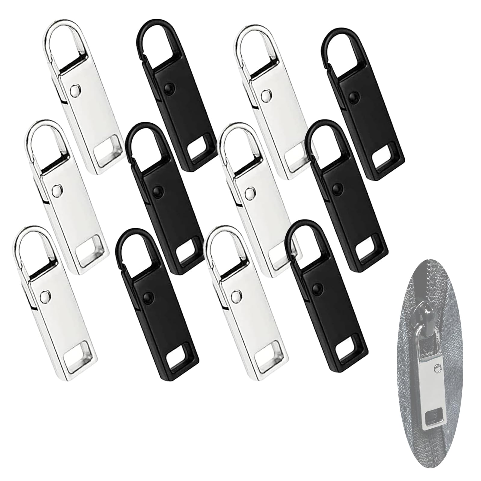 Ginddy Metal Zipper Pull,12 Pcs Detachable Universal Zipper Tab Pullers Zipper Pull Replacement Clip on Zip Replacement for Luggage,Handbags,Purses,Jacket,Clothes,Suitcase,DIY Crafts(Black,Silver)