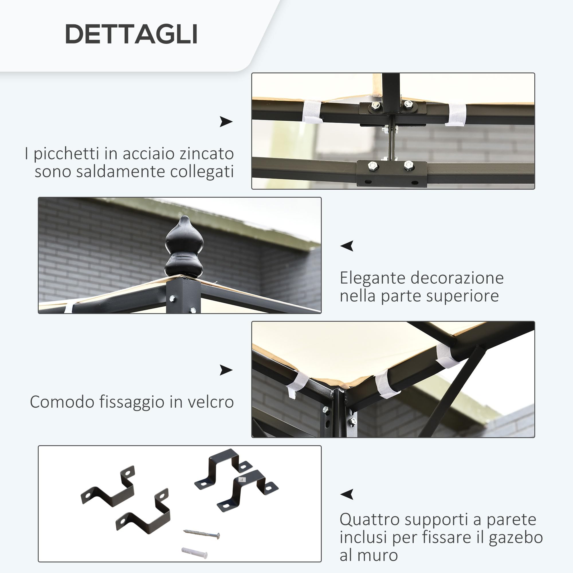 Outsunny Gazebo Pergola 3x3m Esterno Tenda Impermeabile Crema