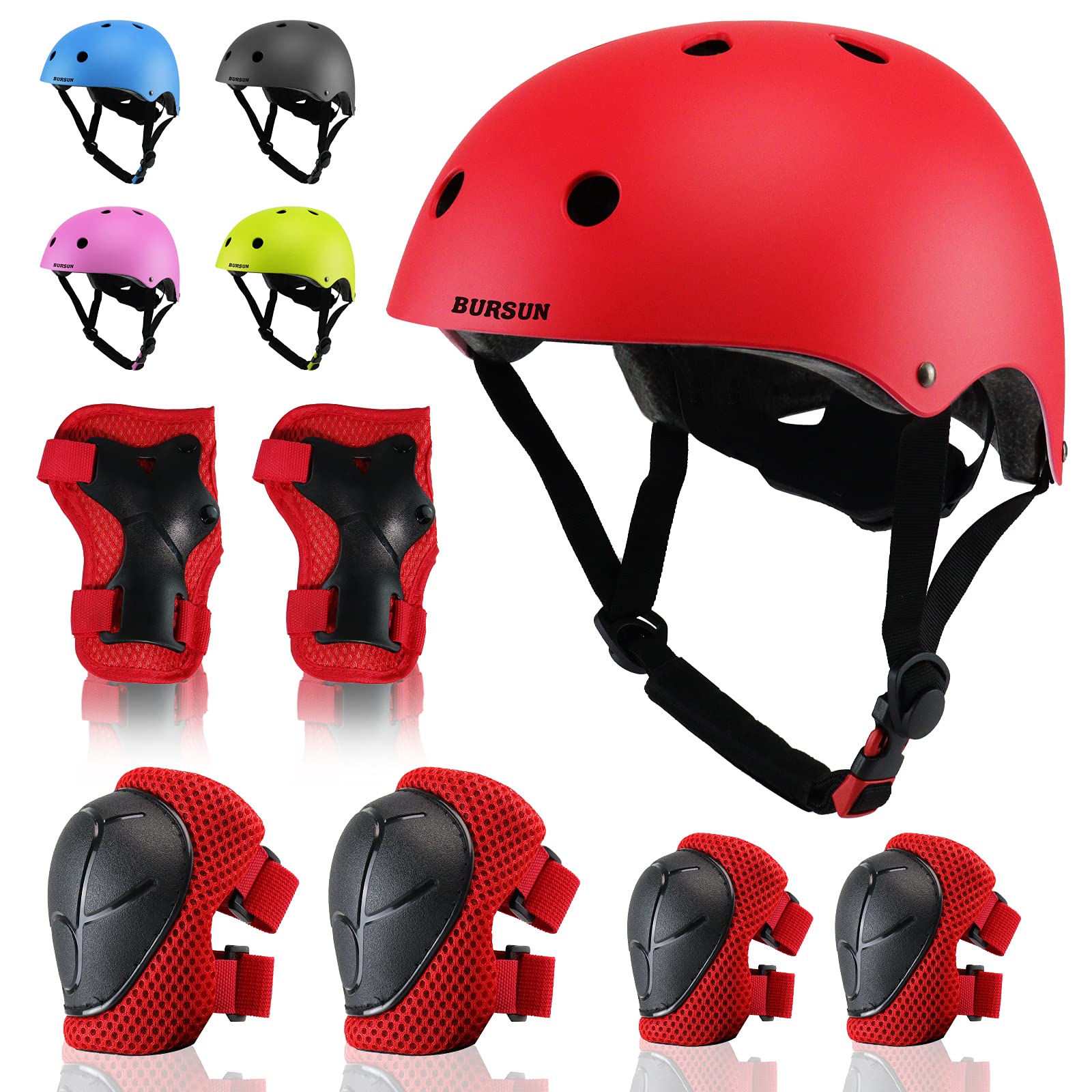 Kids Bike Helmet Adjustable Toddler Bike Helmets for Kids 2-5-8 8-14 Years with Knee Elbow Wrist Pads for