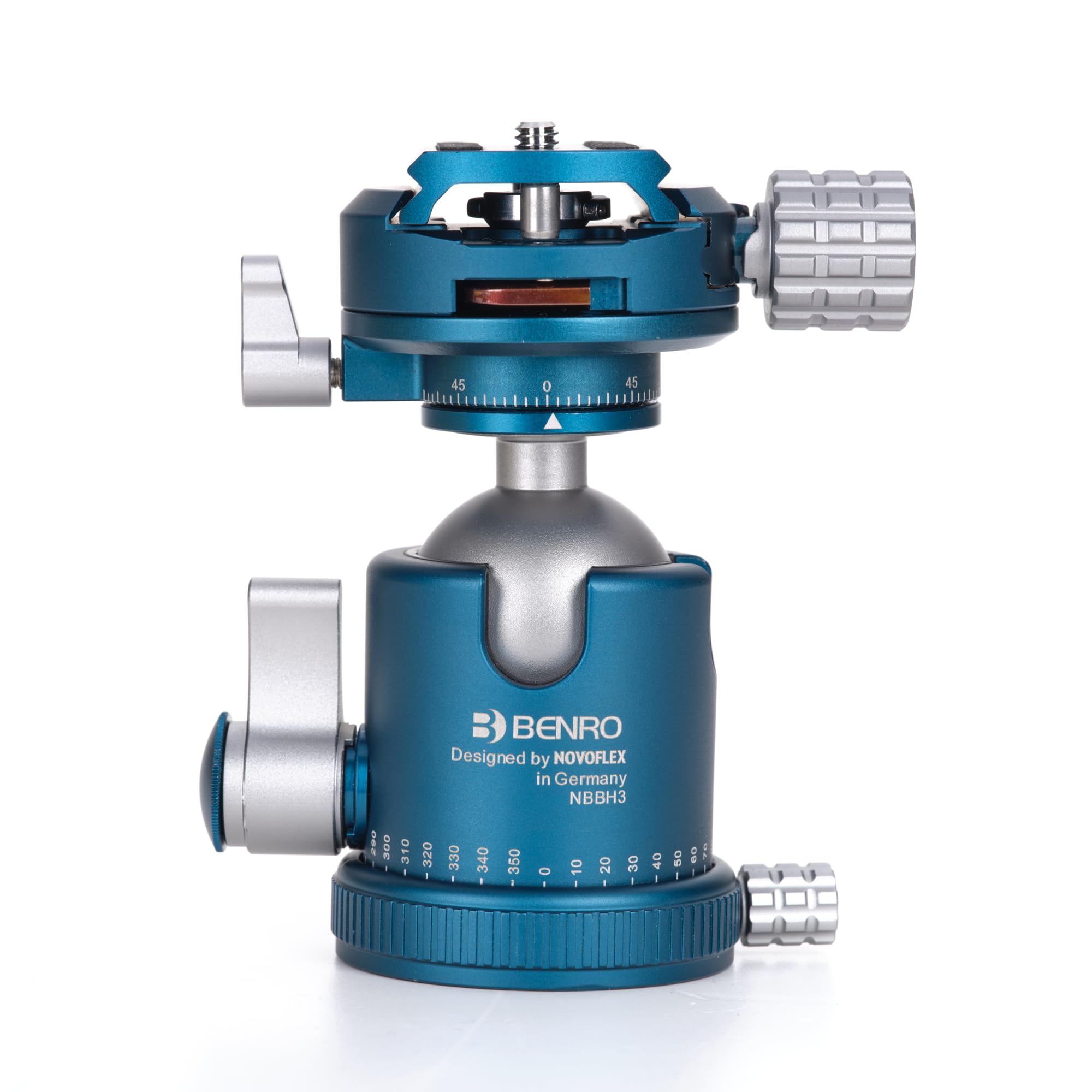 Benro NBBH3 Ball Head components including the ball head, quick release plate, and tools.
